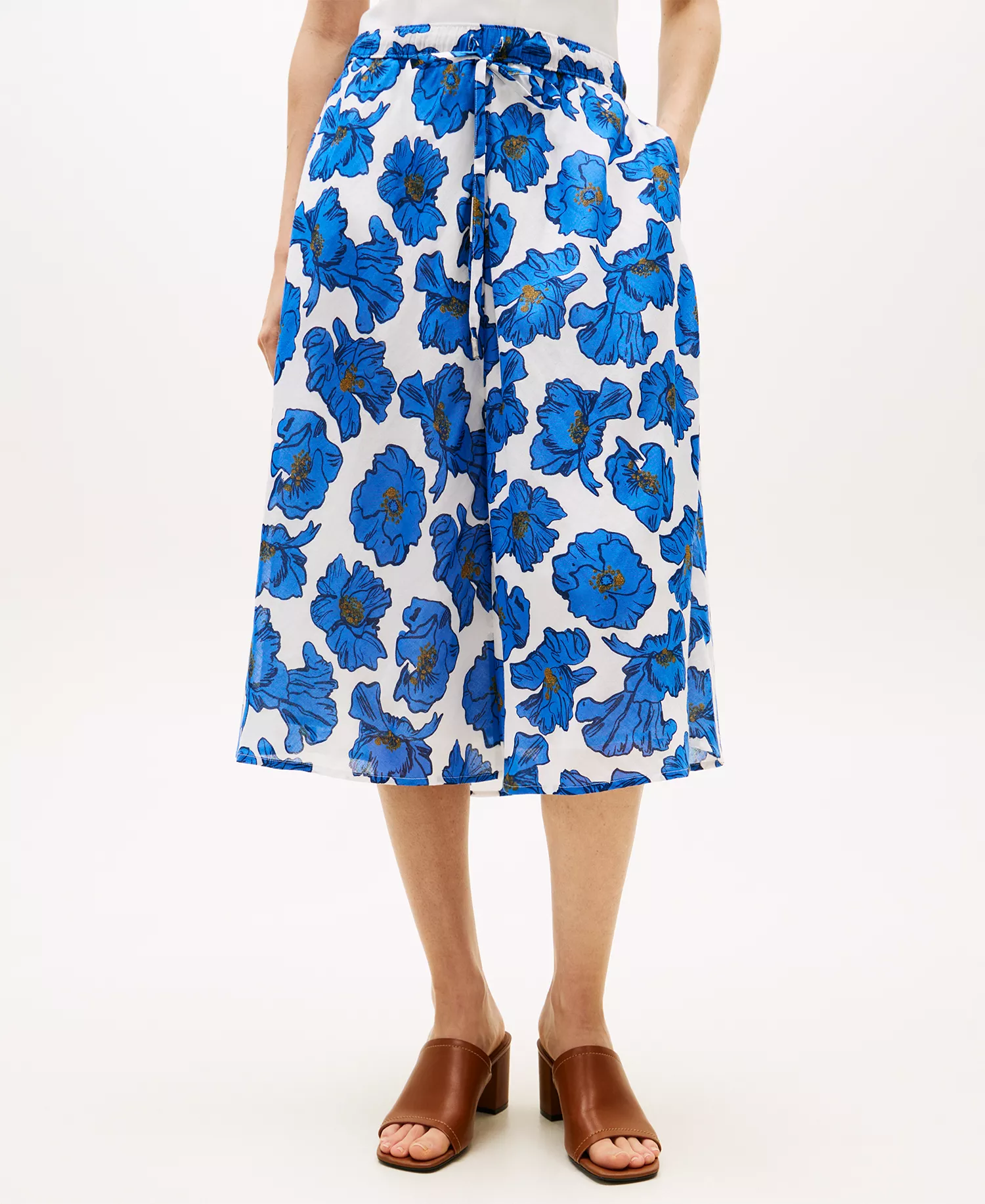 Women's Cambric Printed Pull-On Skirt - White/Blue - L