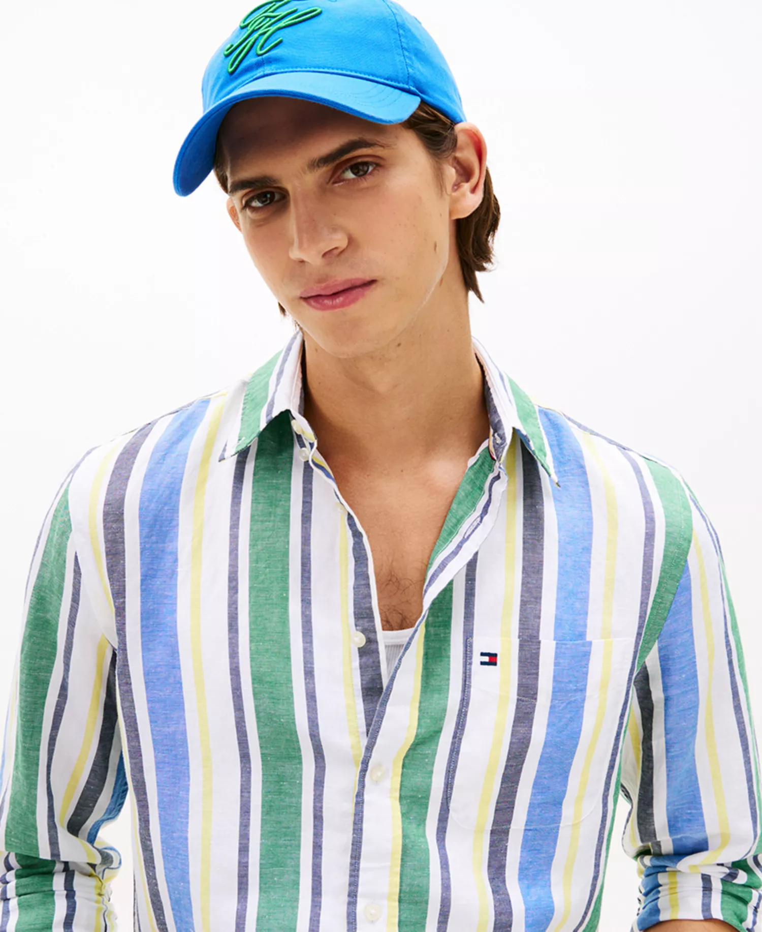 Men's Linen-Blend Bold Stripe Shirt - Nouveau Green / Stripe - L