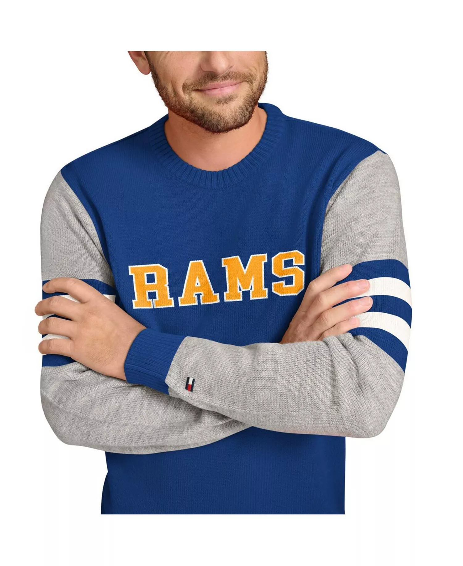 Men's Royal/Heather Gray Los Angeles Rams Acrylic Crewneck Pullover Sweatshirt - Royal, Heather Gray - L