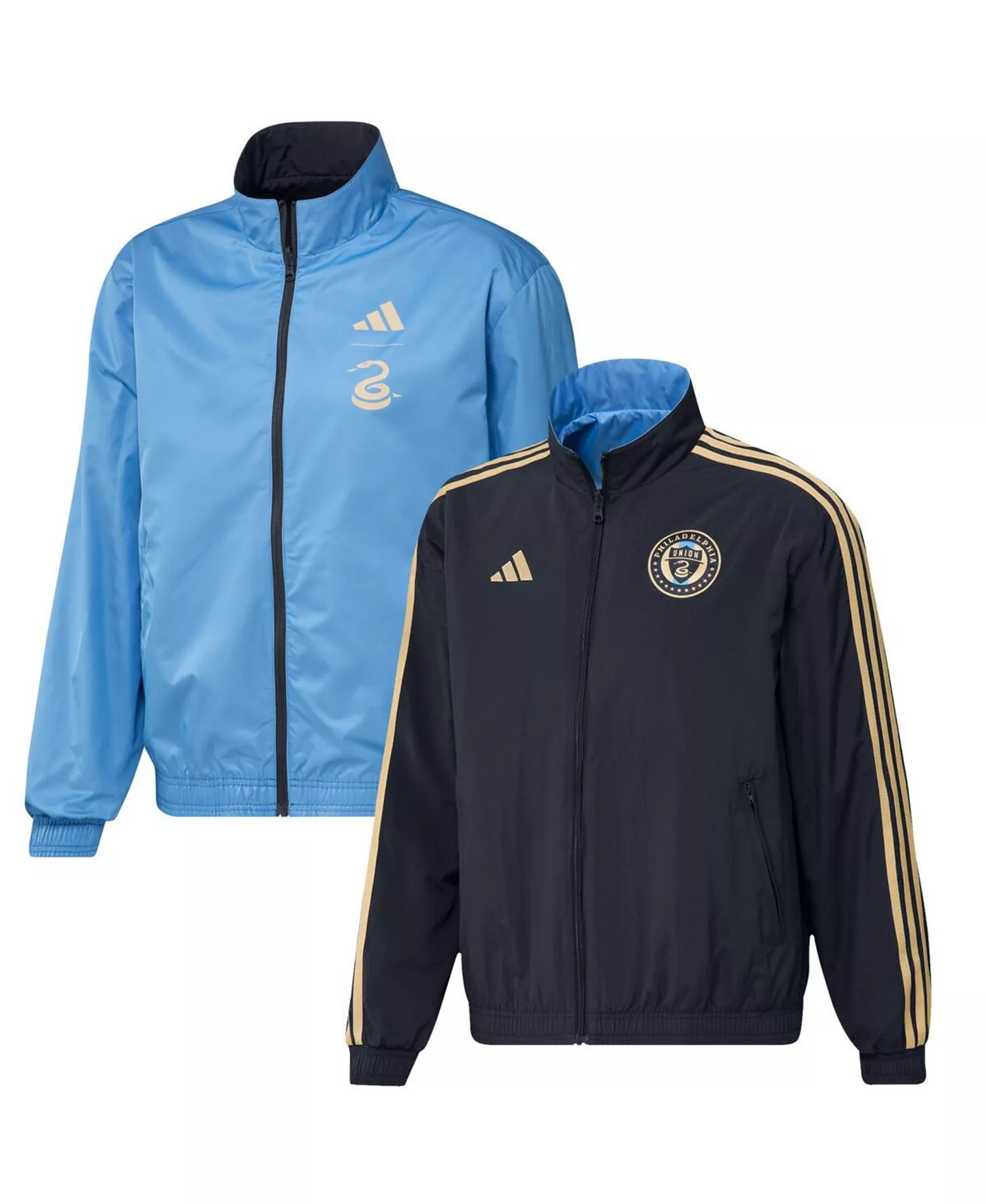 Men's Navy and Light Blue Philadelphia Union 2023 On-Field Anthem Full-Zip Reversible Team Jacket - Navy, Light Blue - L