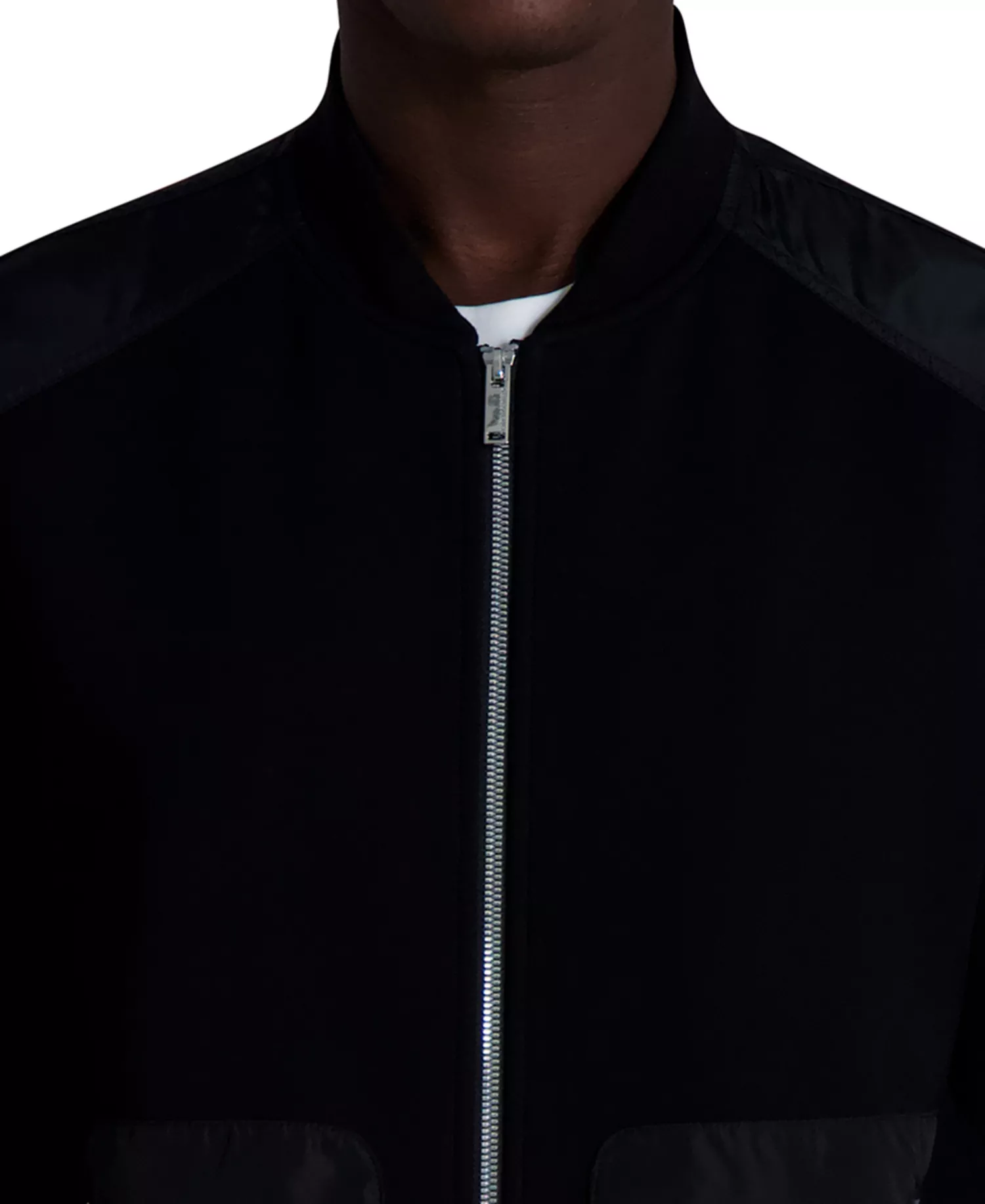 Men's Relaxed Fit Zip-Front Mixed-Media Bomber Jacket - Black - 2XL