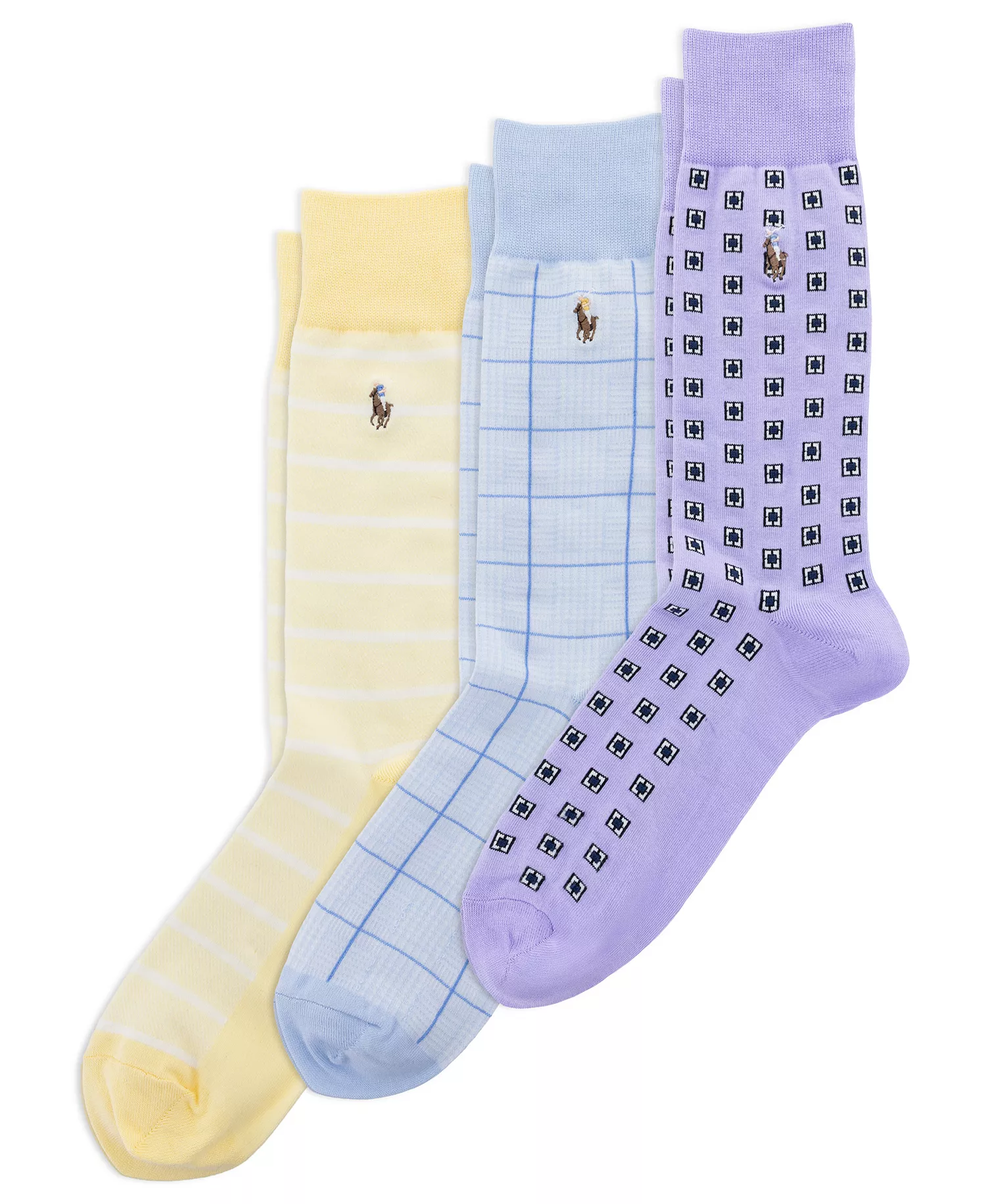 Men's Foulard Slack Crew Socks, 3-Pack - Purple/Light Blue/Light Yellow - 10-13