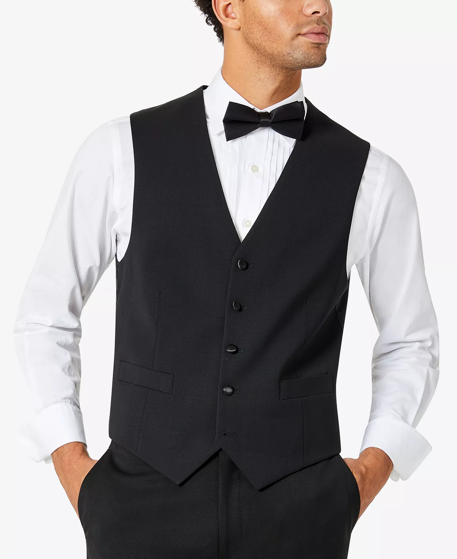 Men's Modern-Fit Flex Stretch Tuxedo Vest - Black - 2XL