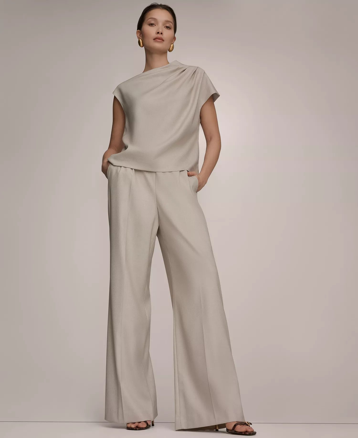 Women's Draped Neck Top - Tuscan Grey - L