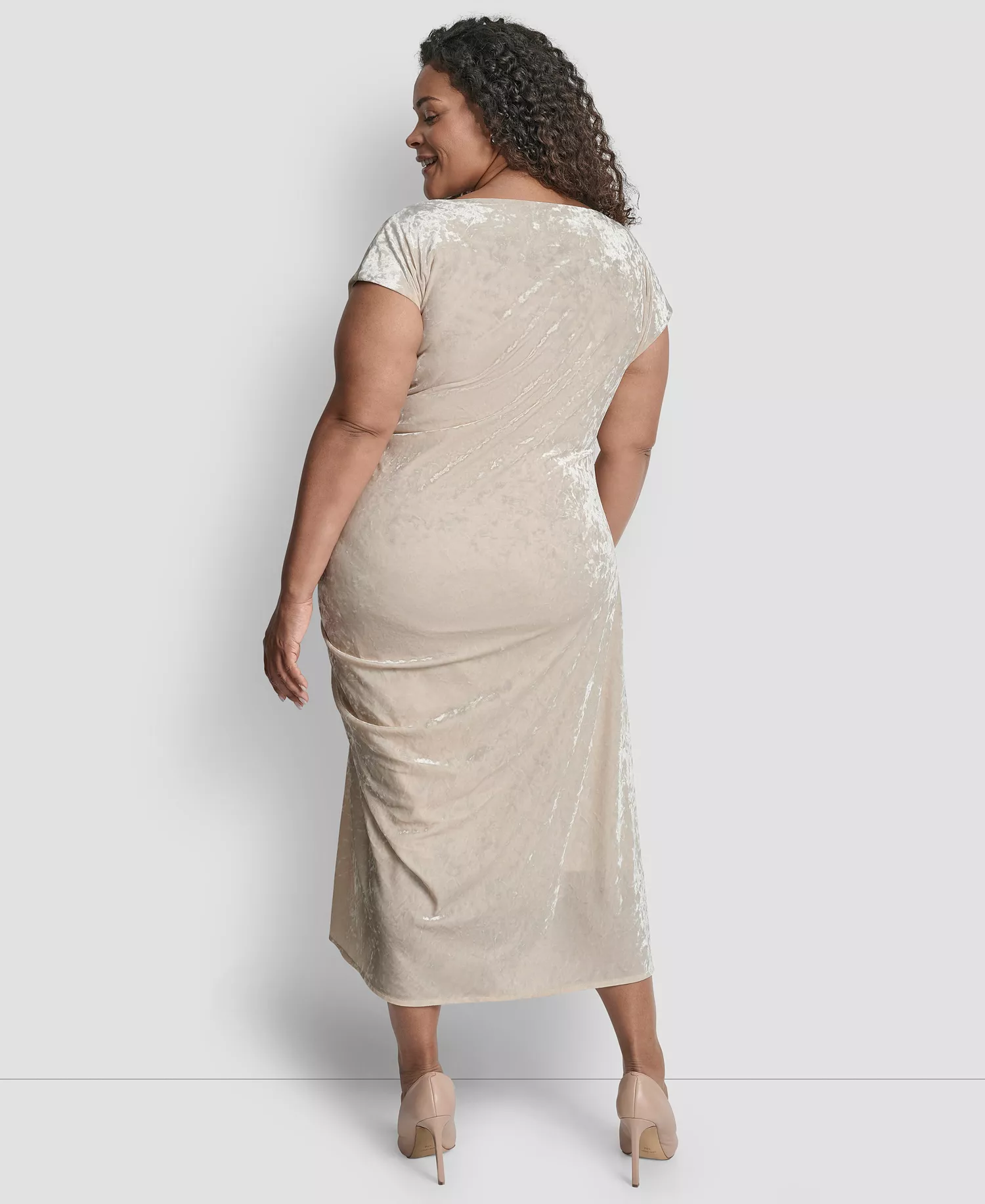 Plus Size Bungee Cord Ruched Midi Dress - Whitecap - 14W