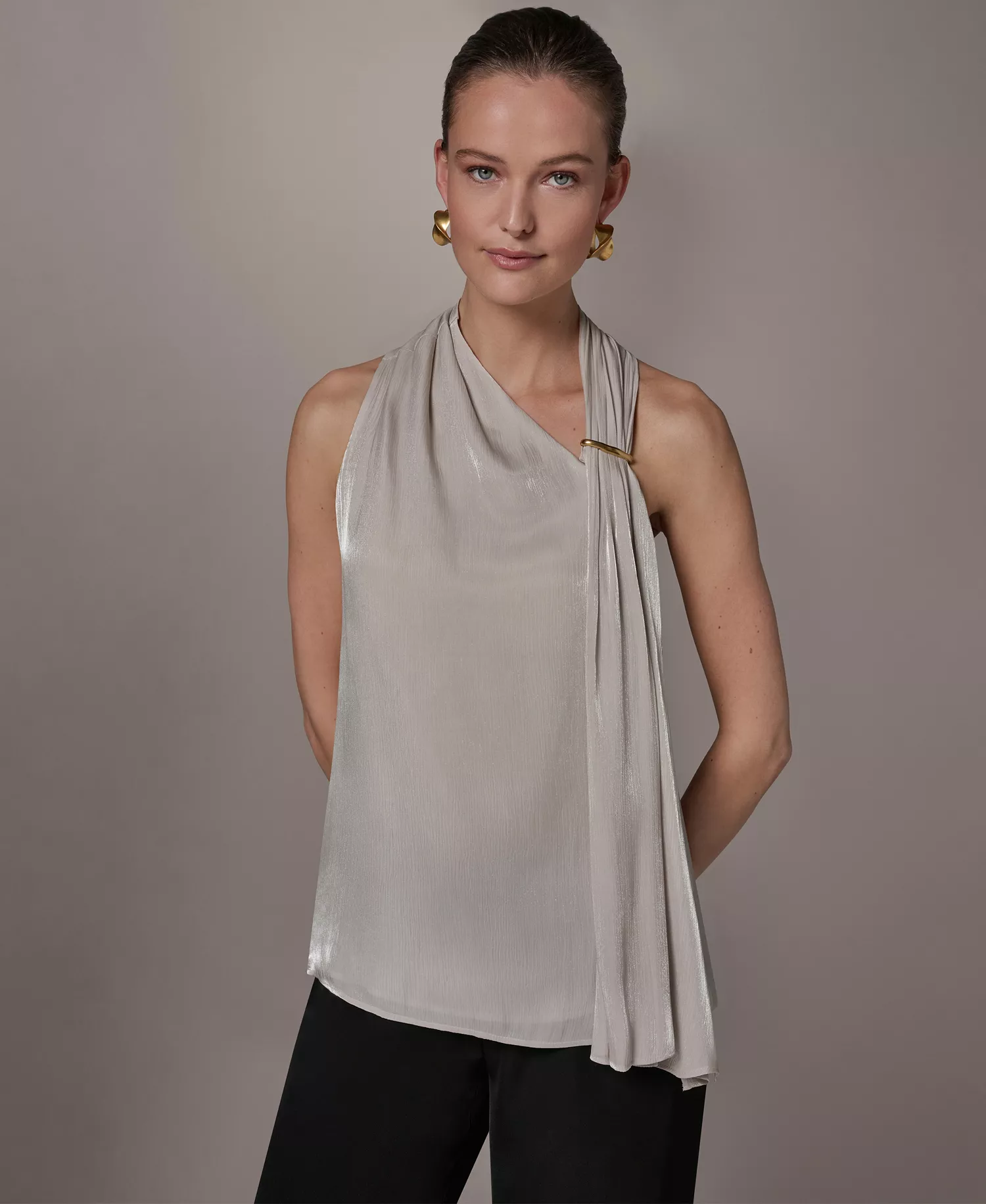 Women's Asymmetrical Halter Neck Top - Tuscan Gray - L
