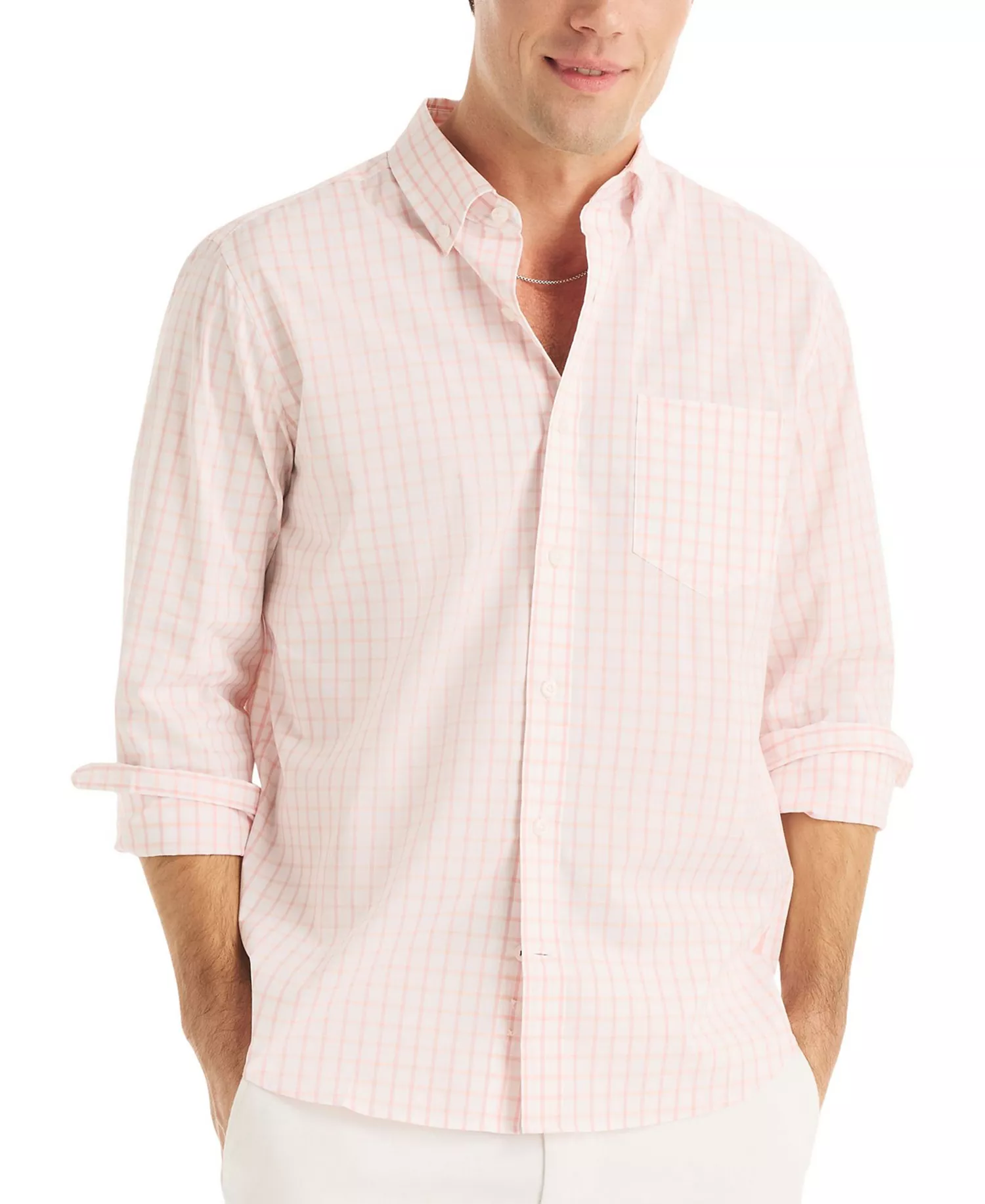 Men's Long Sleeve Woven Shirt - Silver Pink - L