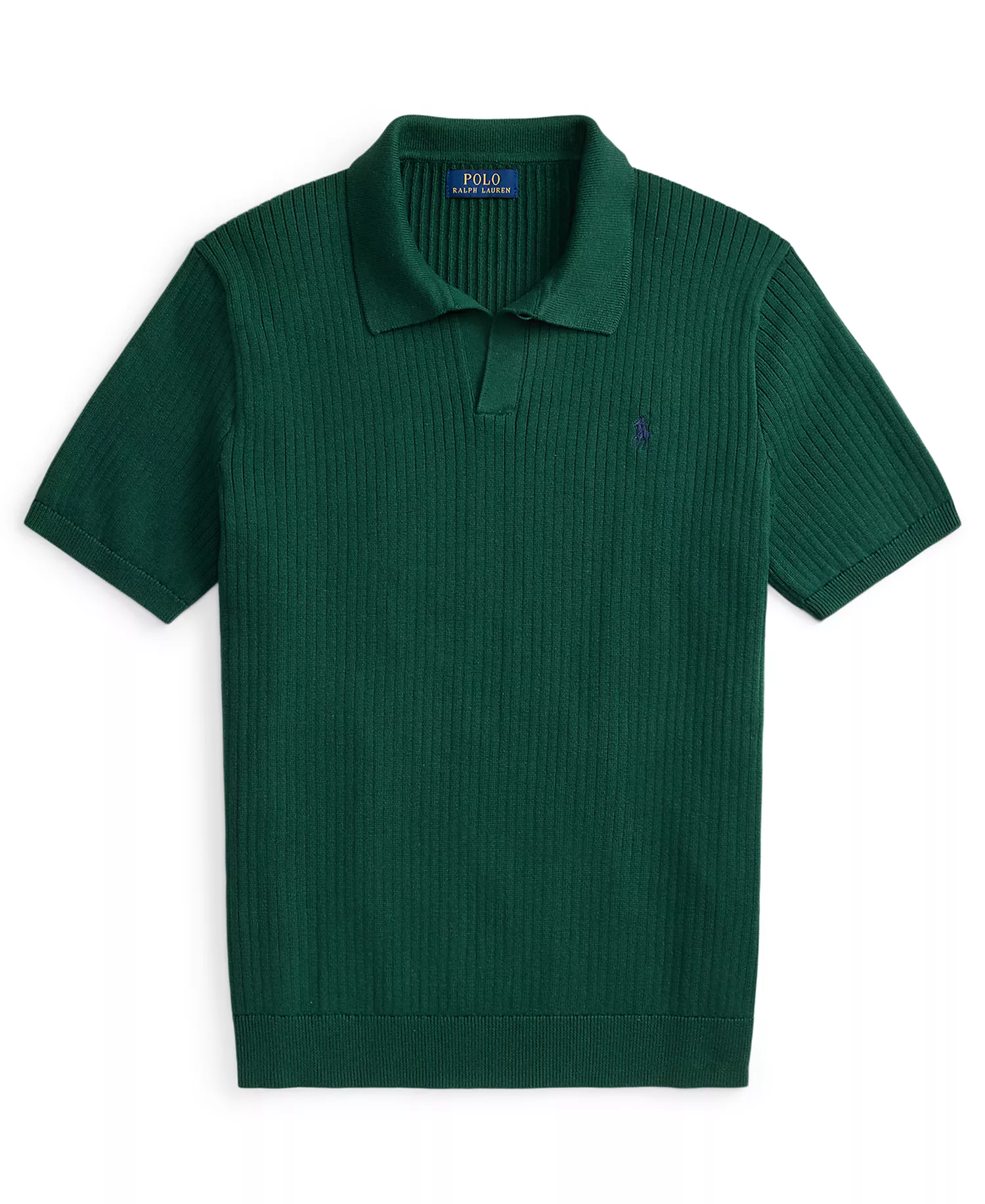 Men's Rib-Knit Cotton Polo-Collar Sweater - Vintage Pine - XS