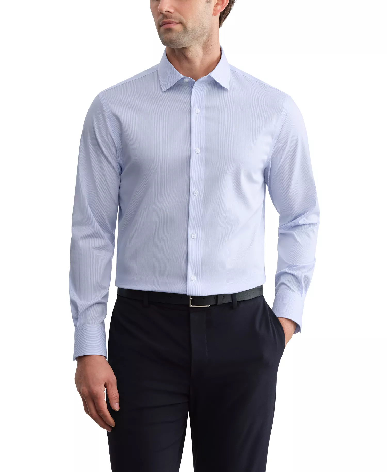 Men's Striped Long-Sleeve Dress Shirt - Classic Blue - 14.5 32/33