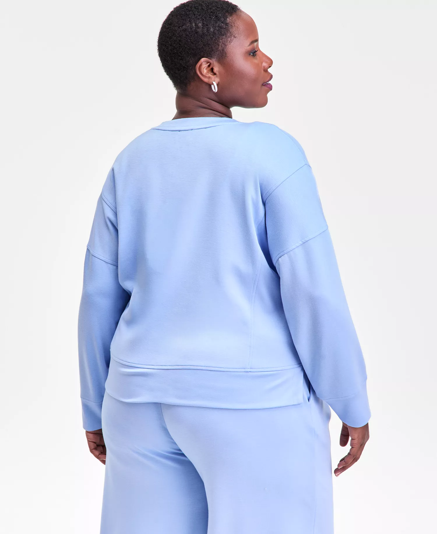Plus Size V-Neck Knit Long-Sleeve Top, Macy's Exclusive  - Air Blue - 0X