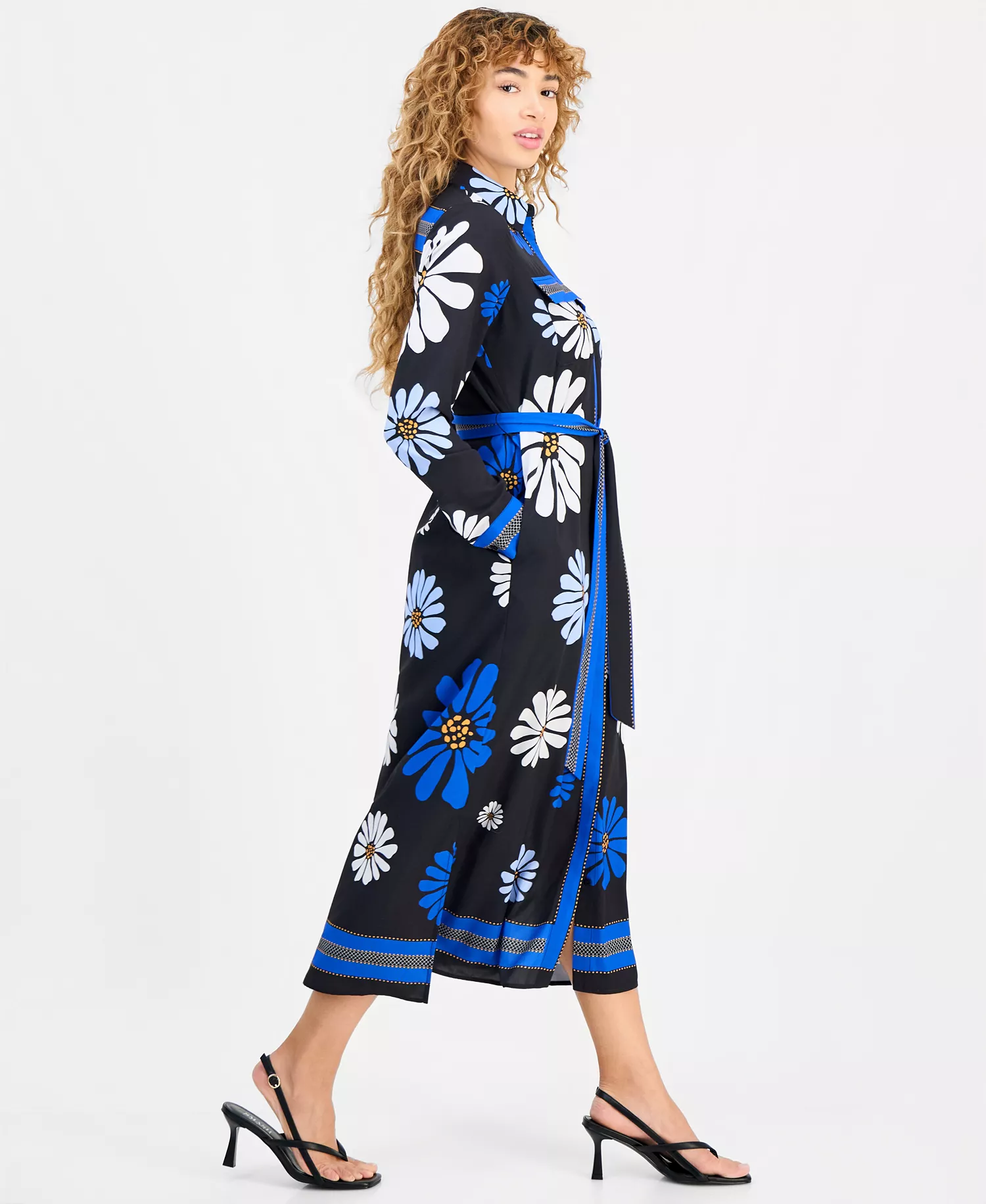 Women's Mixed-Print Tie-Waist Maxi Dress - Colbat Daisy Print - L