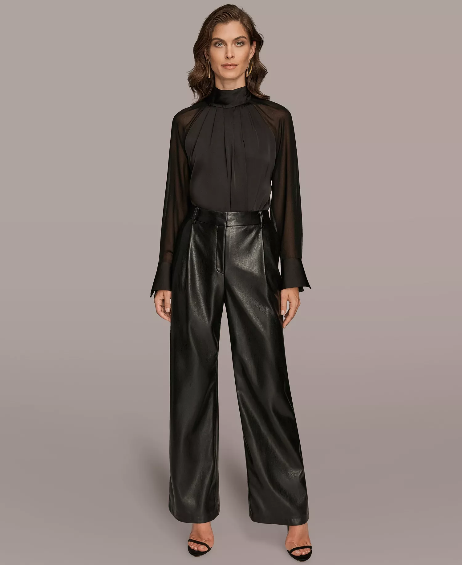 Women's Pleated Straight Pants - Black - 10