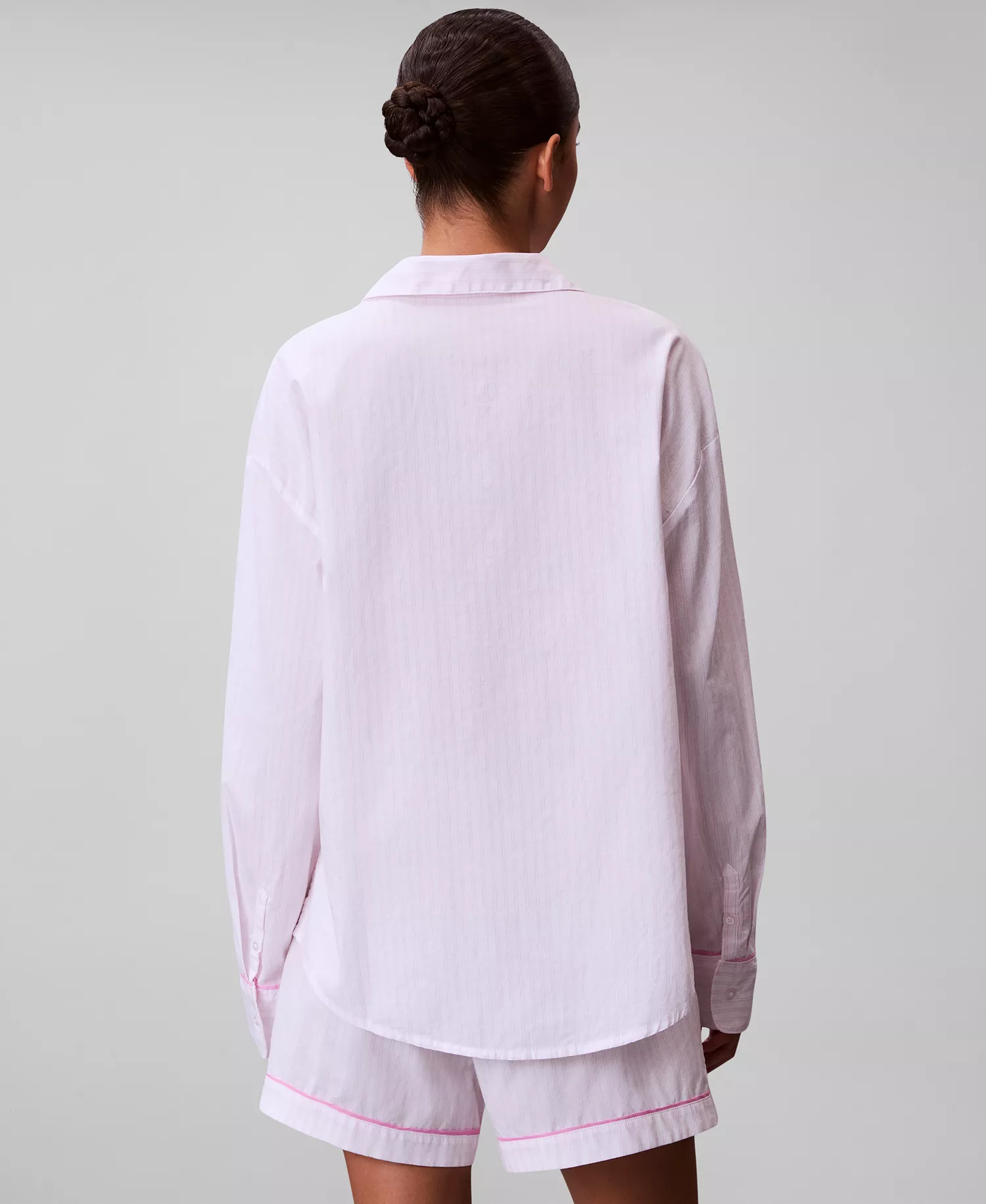 Women's Poplin Button-Down Pajama Shirt - Classic White Stripe - L