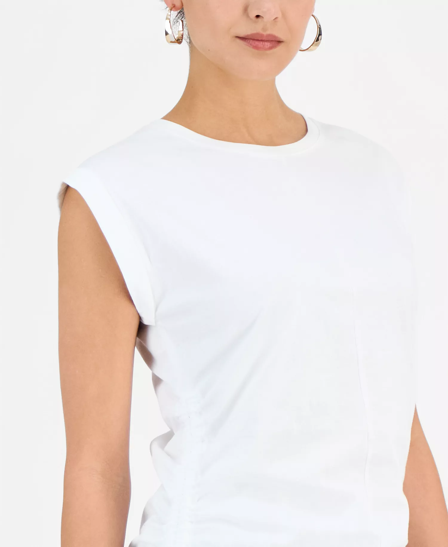 Women's Printed Drawstring-Side Top, Macy's Exclusive - Bright White - 0X