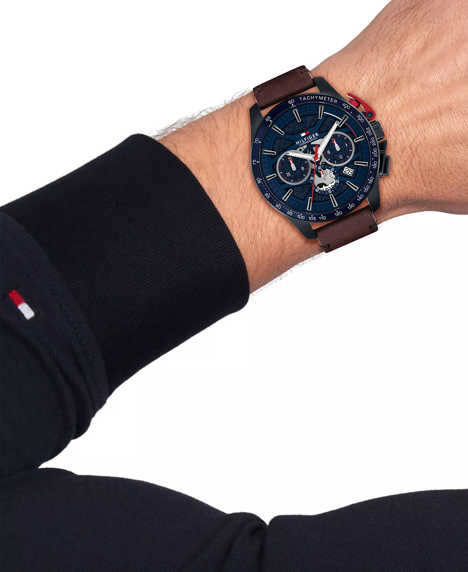 Men's Chronograph Brown Leather Strap Watch, 44mm - Brown - NO SIZE