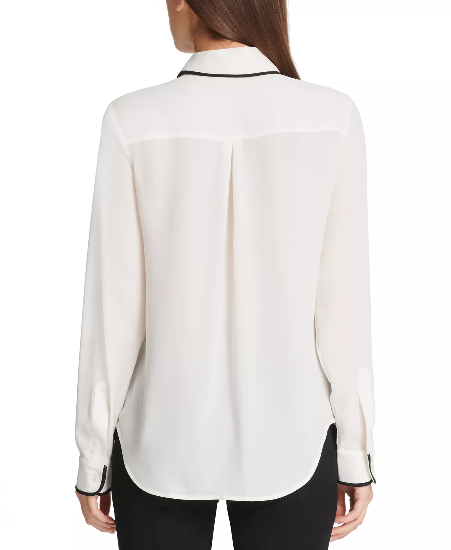 Petite Piped-Trim Button-Up Blouse, Created for Macy's - Linen White/Black - PL