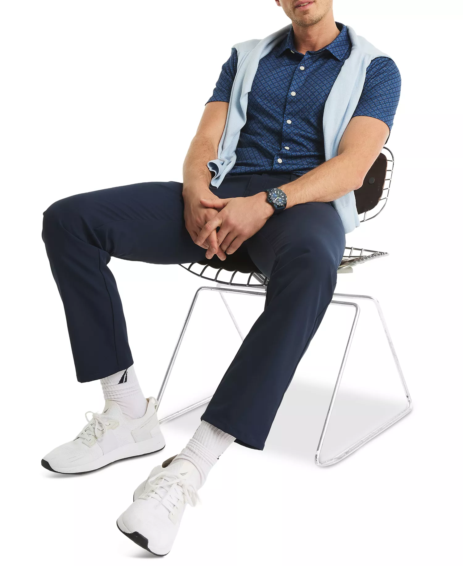 Men's Printed Classic-Fit Performance Button-Down Shirt - Navy Seas - 2XL