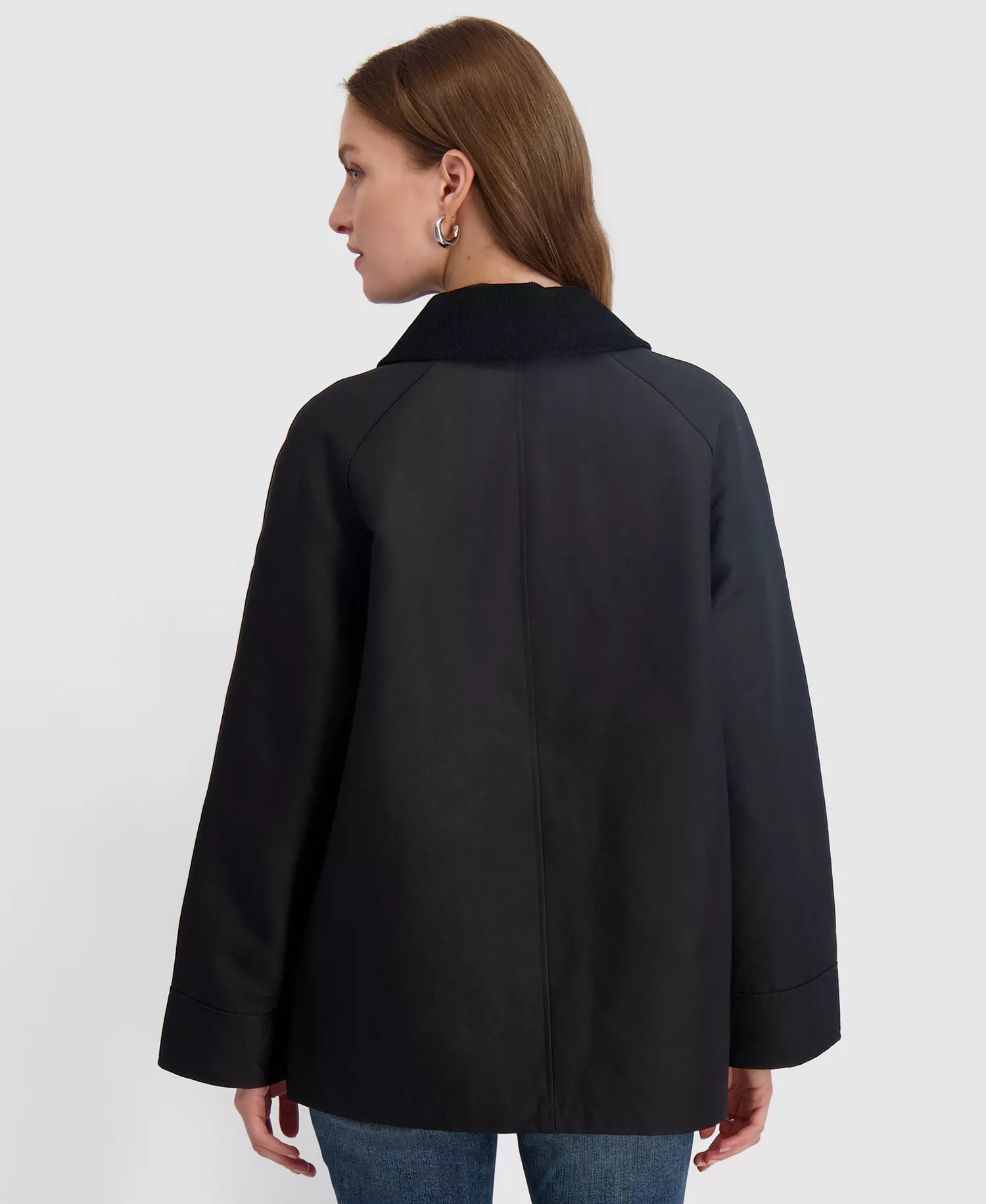 Women's Collared Canvas Barn Jacket - Black - L