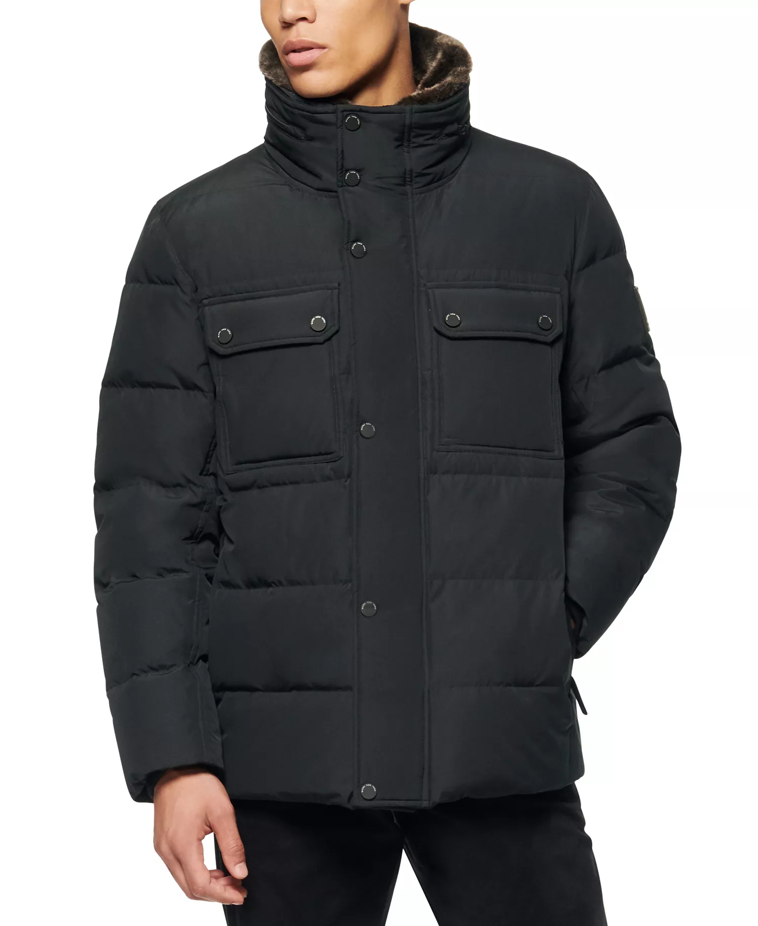 Men's Godwin Quilted Trucker Jacket with Removable Faux-Fur Trim - Black - 2XL