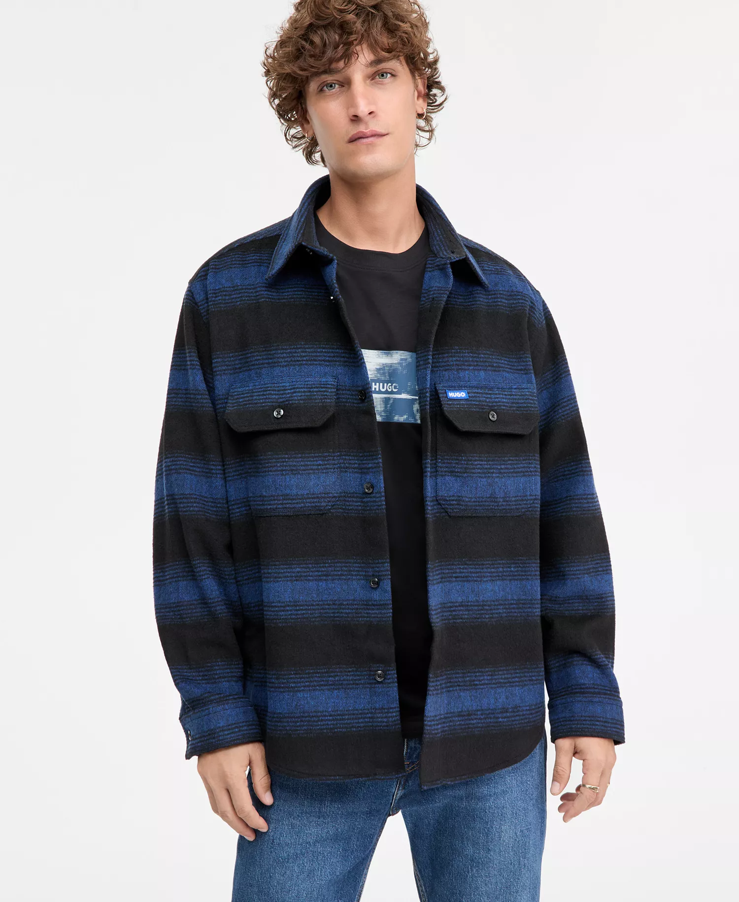 Men's Ebolt Striped Button-Front Shirt Jacket - Open Blue - 2XL