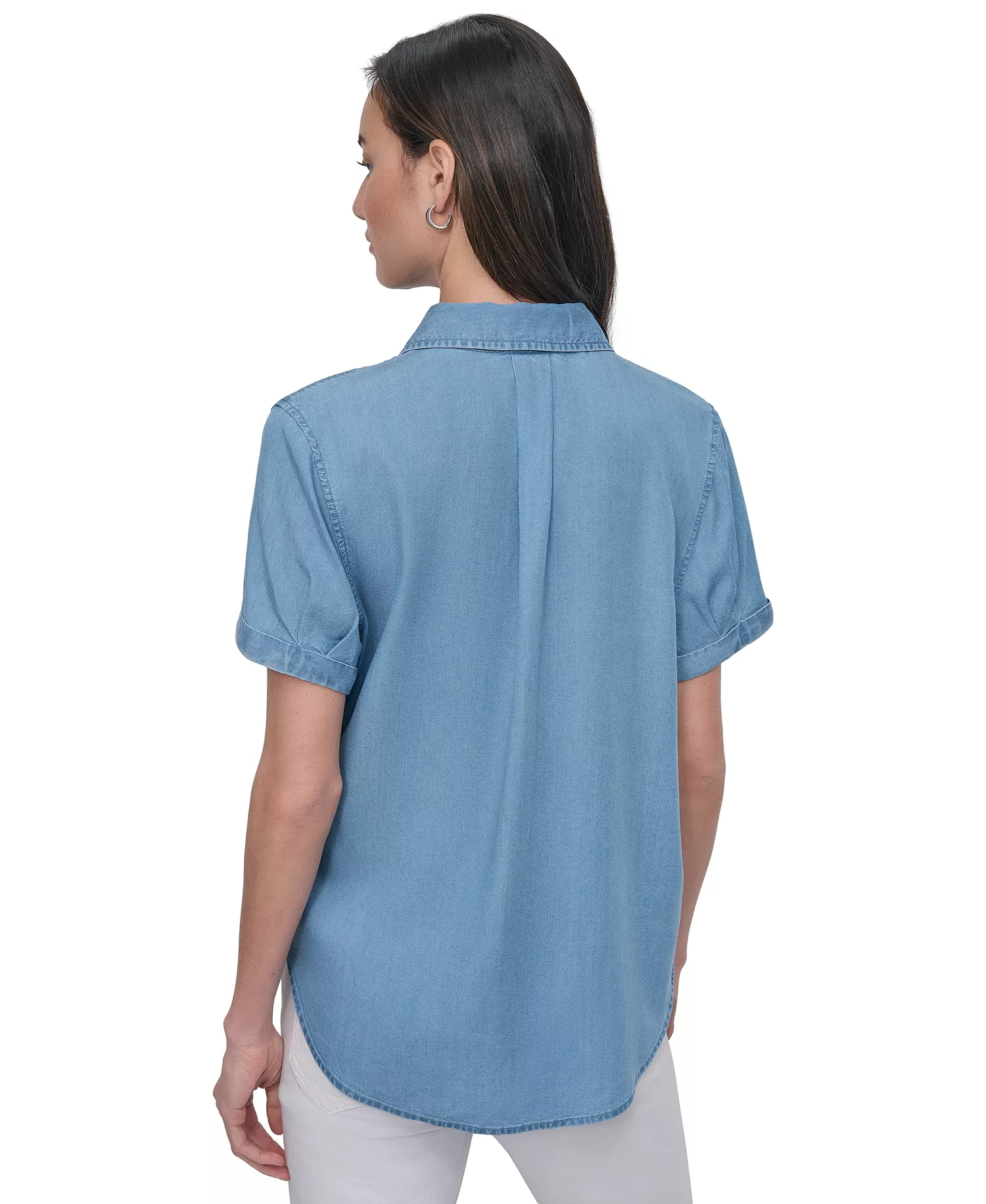 Women's Rolled-Sleeve Button-Up Shirt - FJZ - CHAMBRAY - L