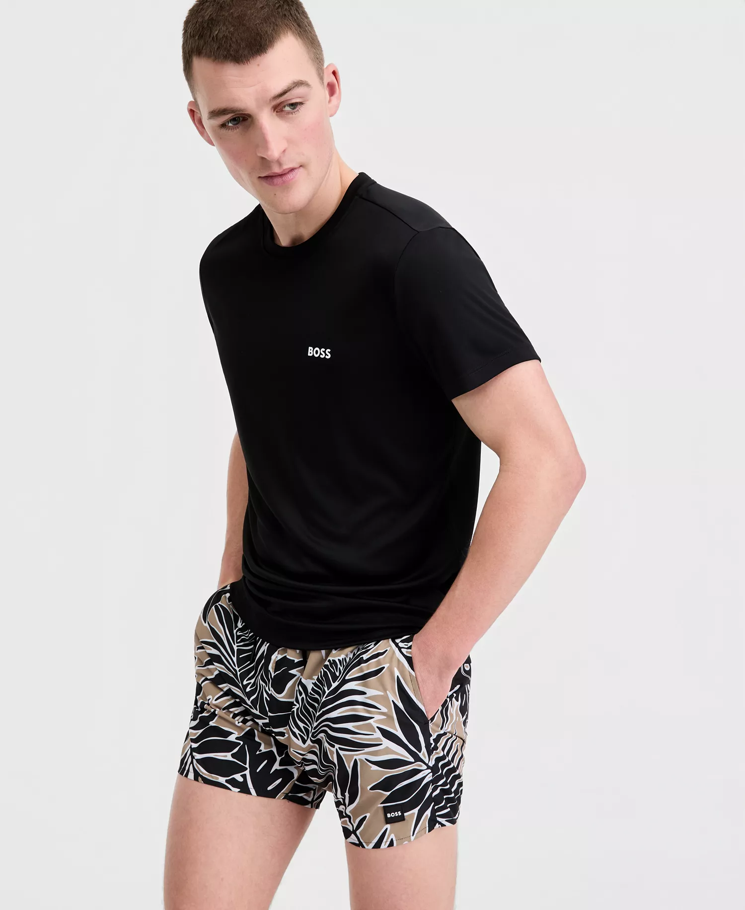 BOSS by Men's Short-Sleeve Sun Protection Rashguard Swim Shirt - Black - 2XL