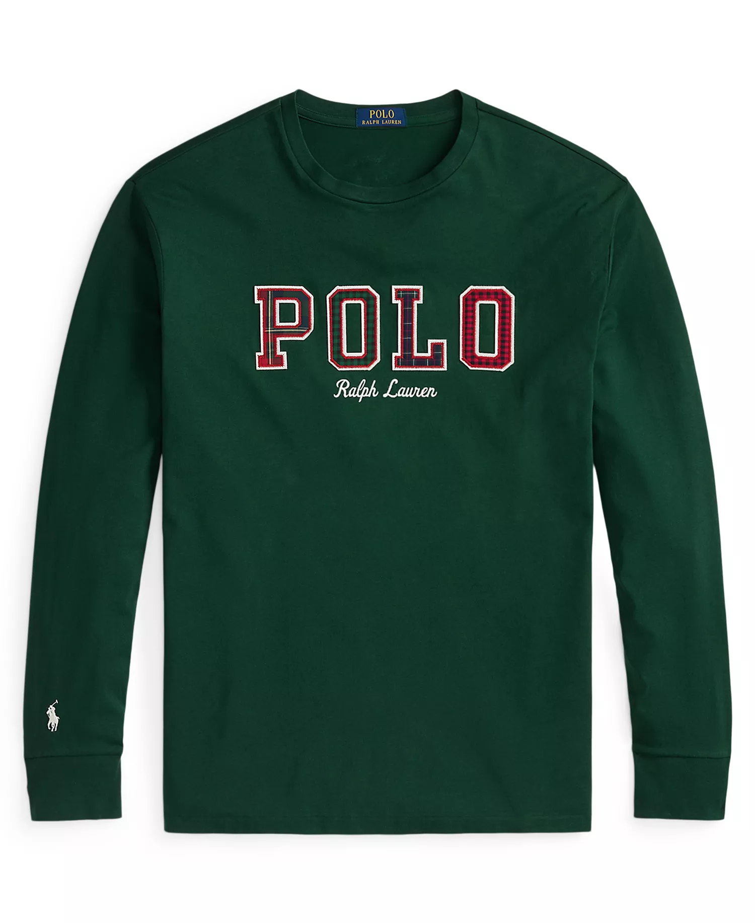 Men's Long-Sleeve Plaid-Logo Applique T-Shirt - Moss Agate - 2XL