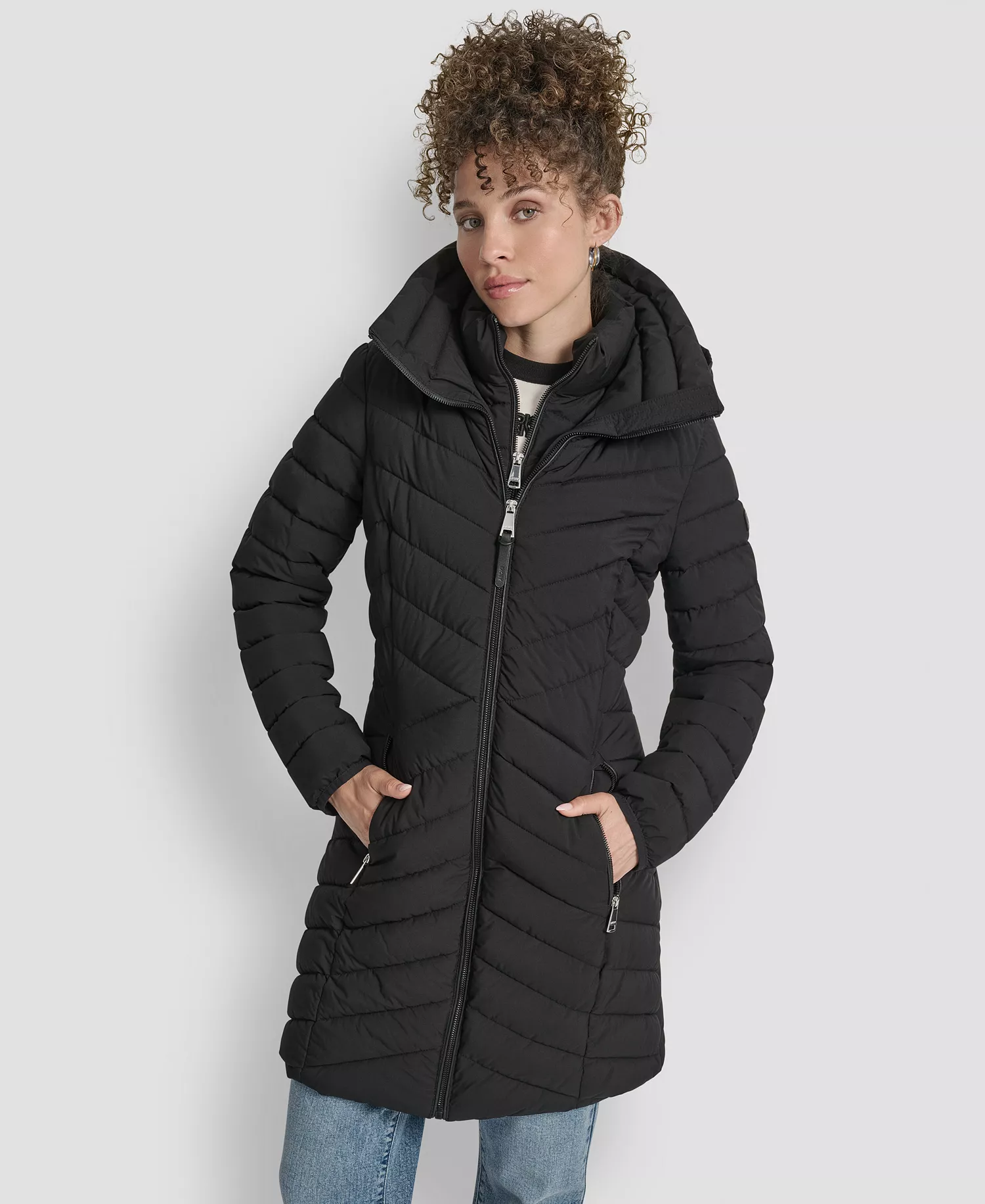 Women's Bibbed Packable Puffer Coat - Black - L