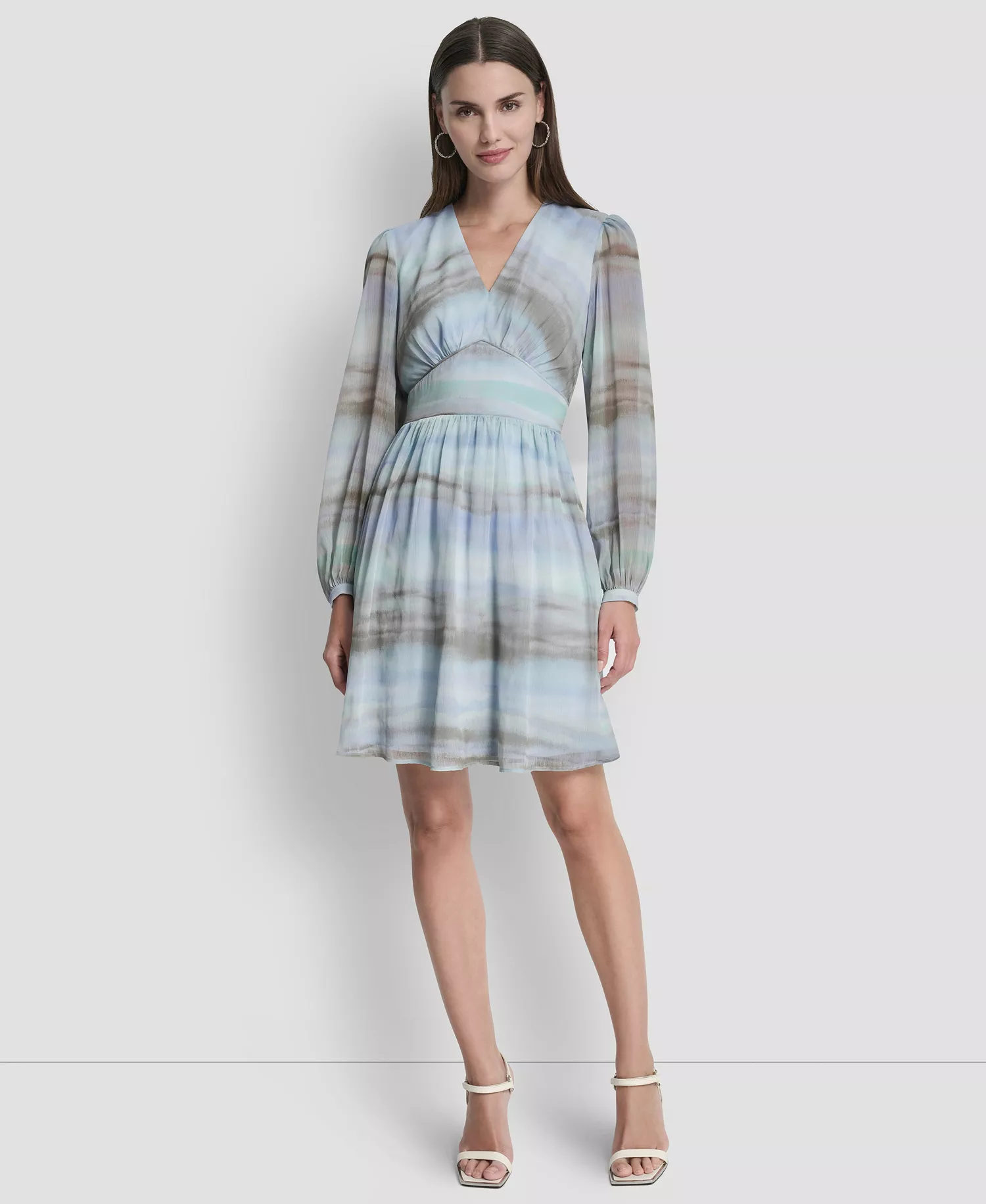 Women's V-Neck Smocked Waist Fit and Flare Dress - Skyway Multi - 10