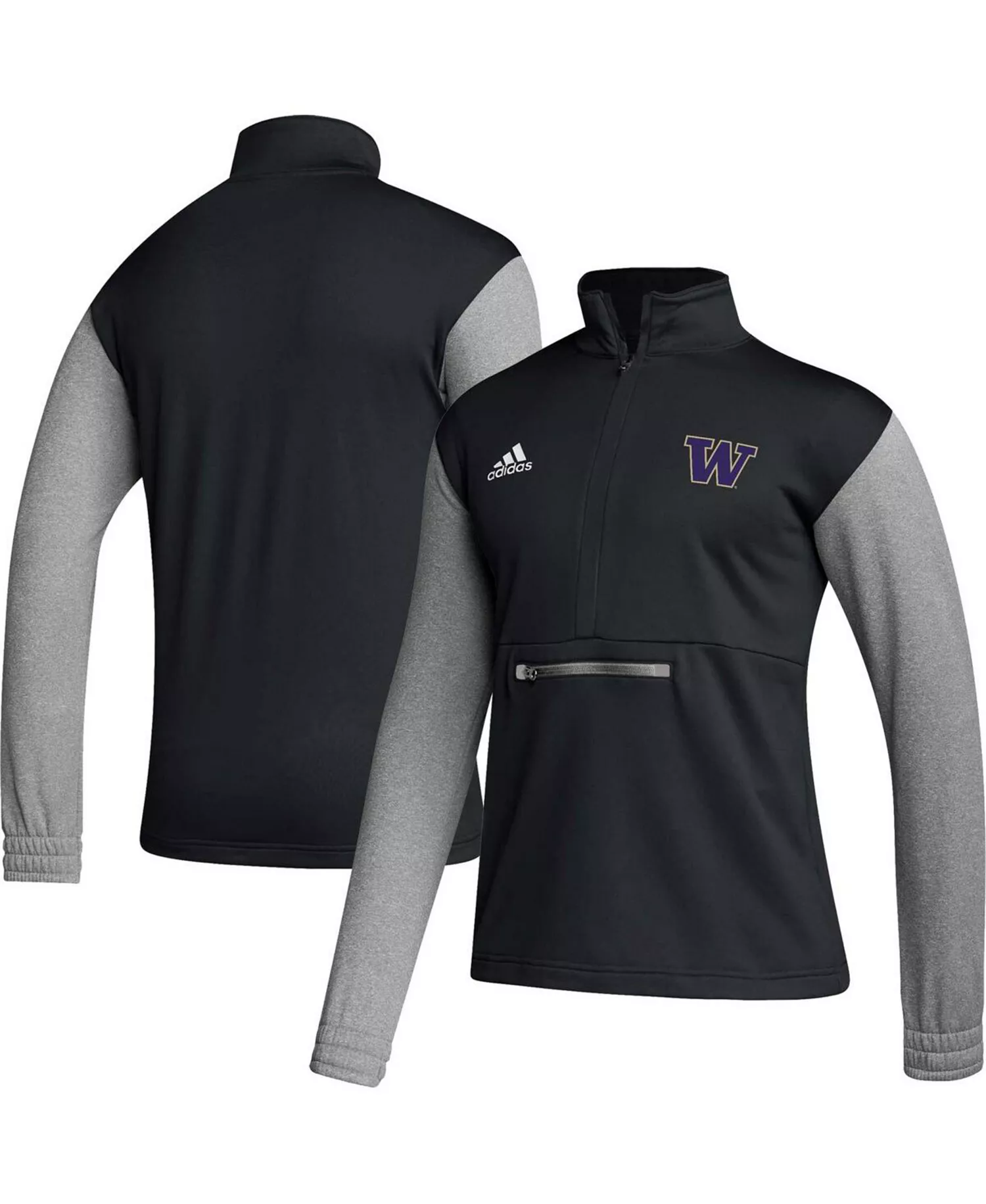 Men's Black Washington Huskies Team Issue AEROREADY Quarter-Zip Jacket - Black - M