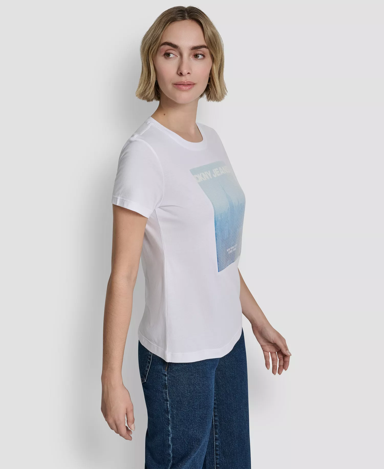 Women's Sequin Photoreal Logo Crewneck T-Shirt - White/clear Blue - L