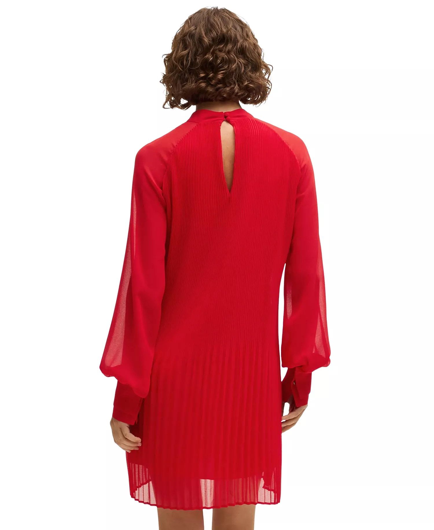 Women's Plisse Pleats High-Neck Dress - Bright Red - 6
