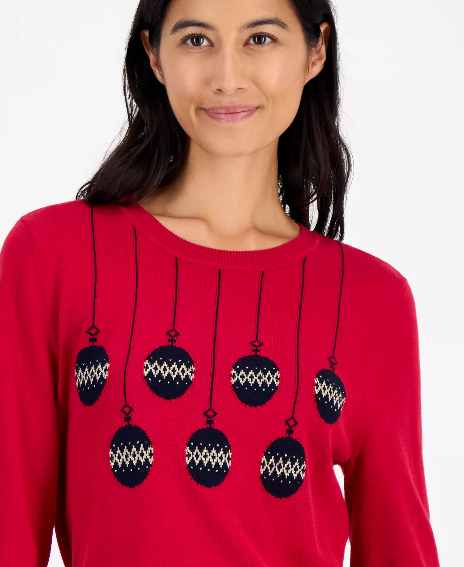 Women's Cotton Holiday V-neck sweater - Chili Pepper - L