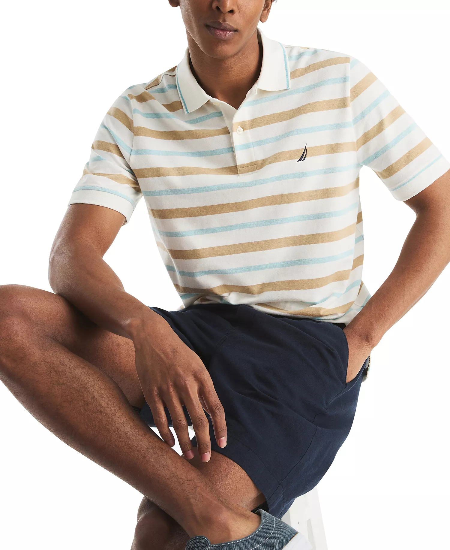 Men's Birdseye Stripe Polo Shirt - Sail White - L