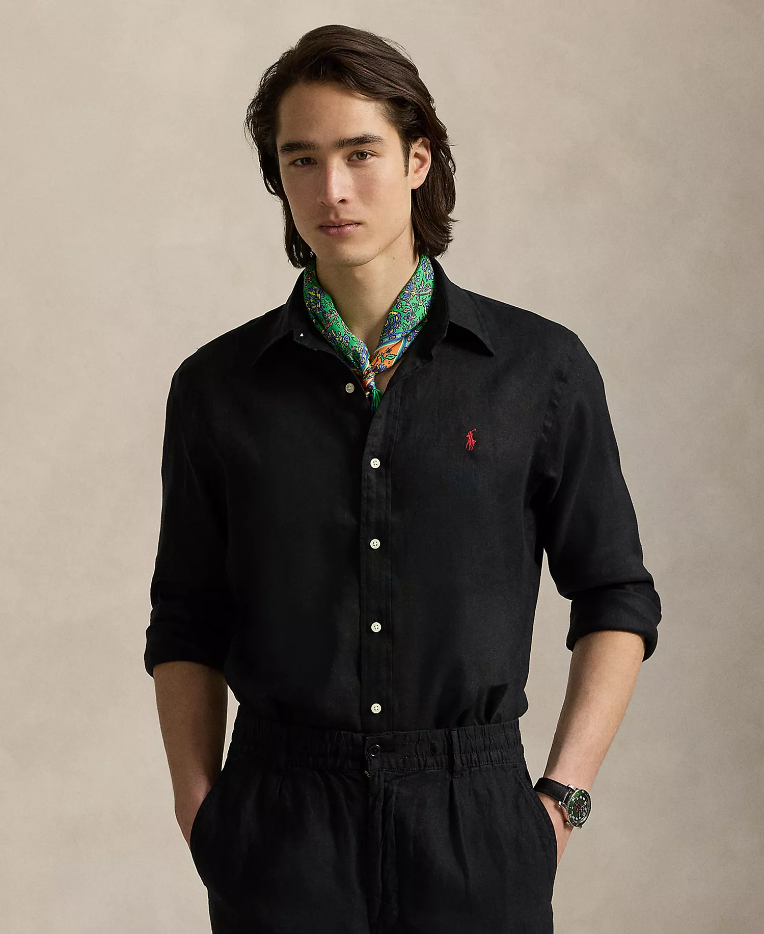 Men's Classic-Fit Linen Shirt	 - Black - 2XL