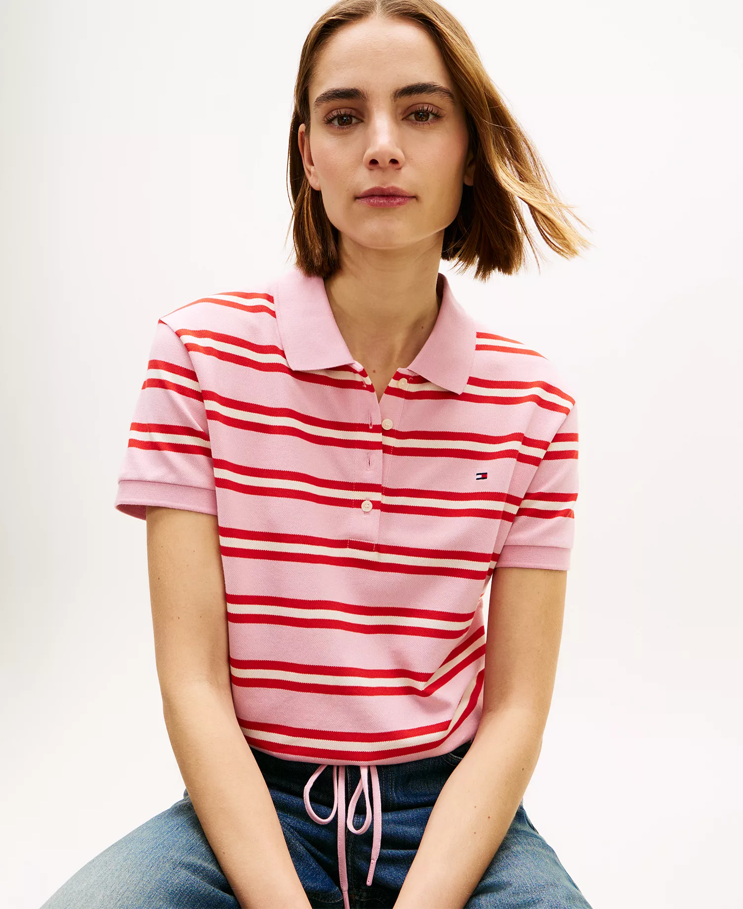Women's Modern Short-Sleeve Polo T-Shirt - Poppy Stripe - L