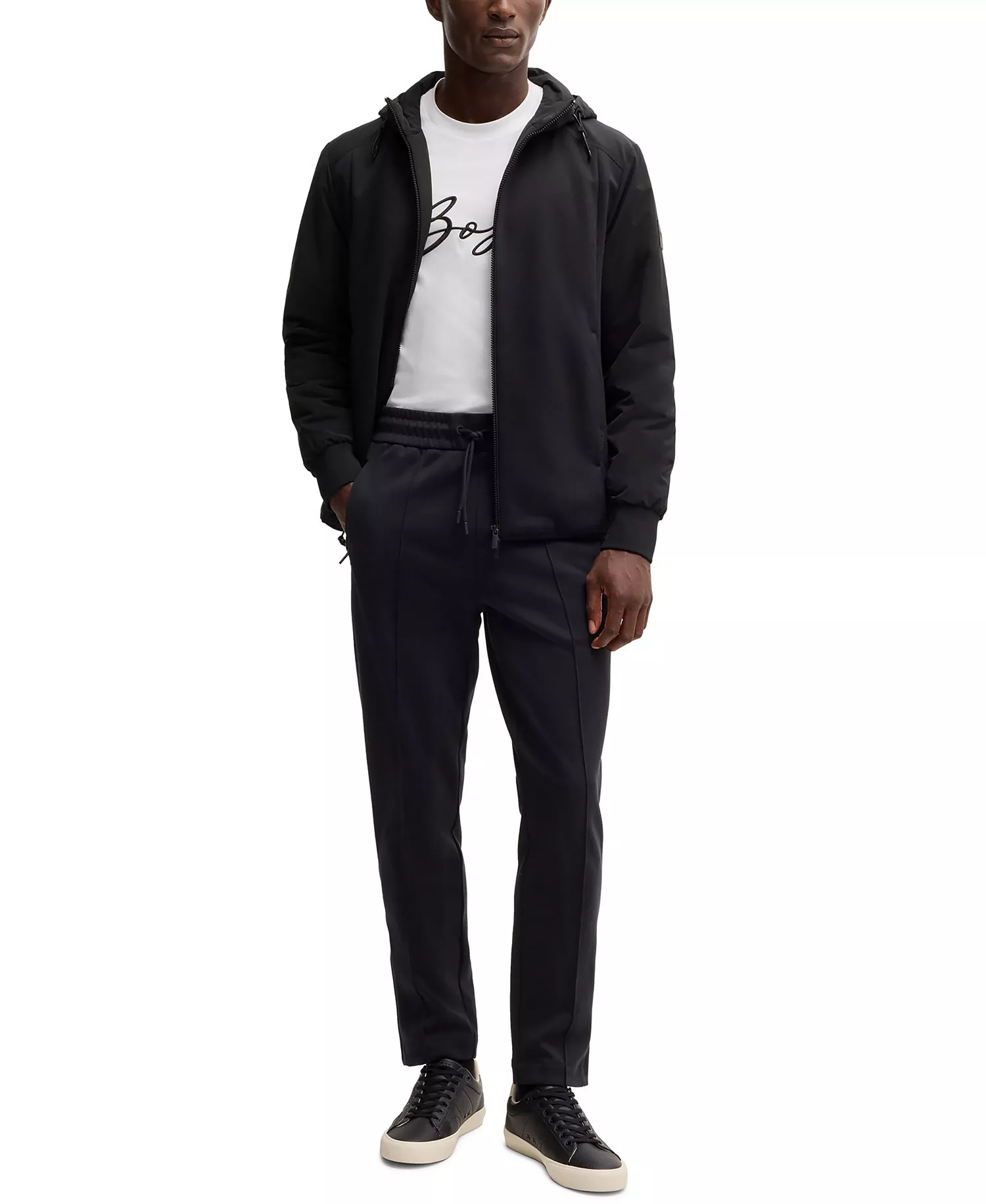 Men's Mixed Material Hooded Regular-Fit Jacket - Black - L