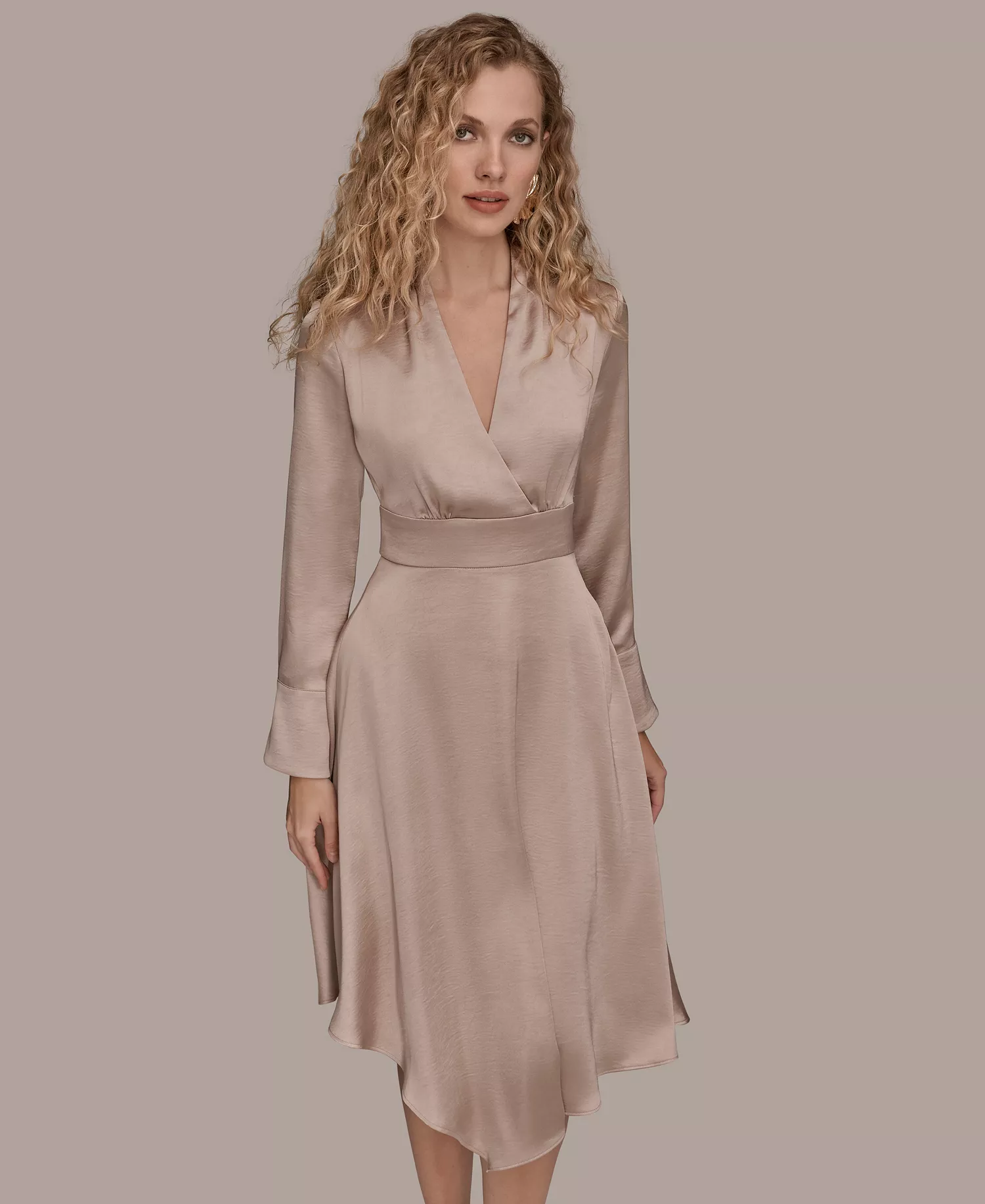 Women's Satin Midi Dress - Shadow pink - 14