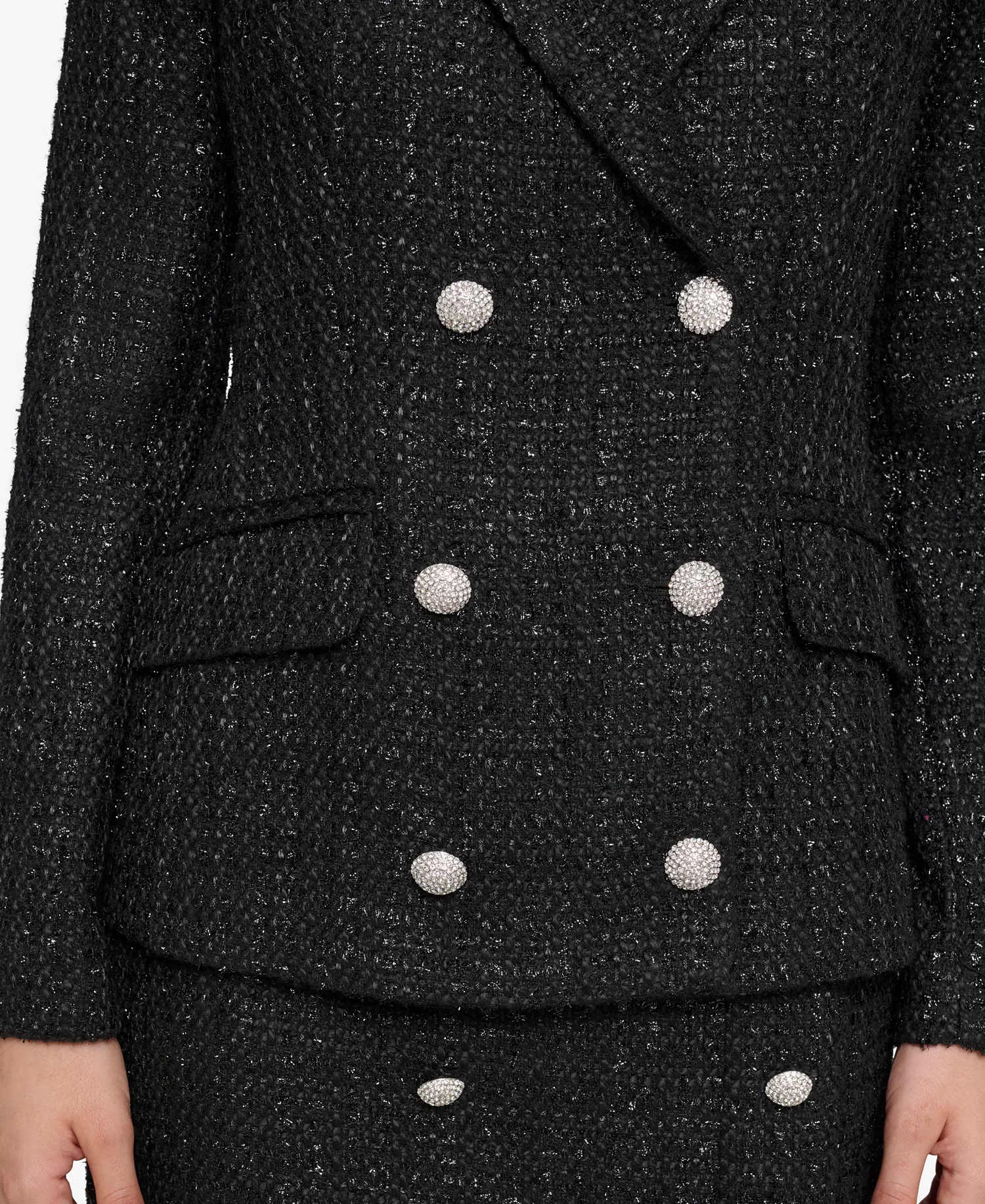 Women's Double-Breasted Tweed Blazer - Black - 0