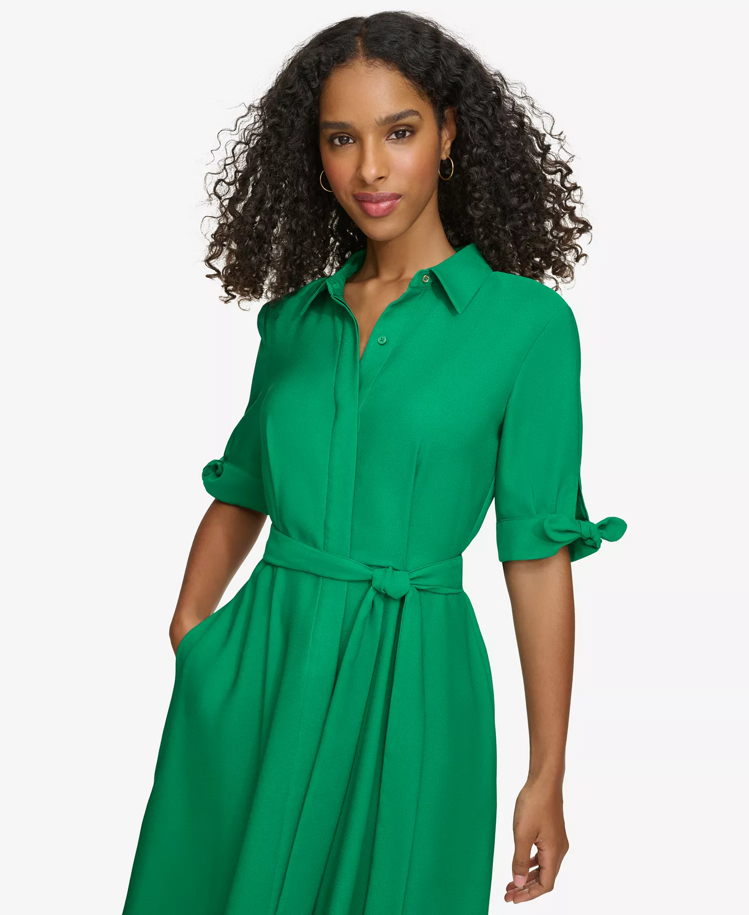Women's Tie-Sleeve Collared Shirt Dress - Meadow - 10