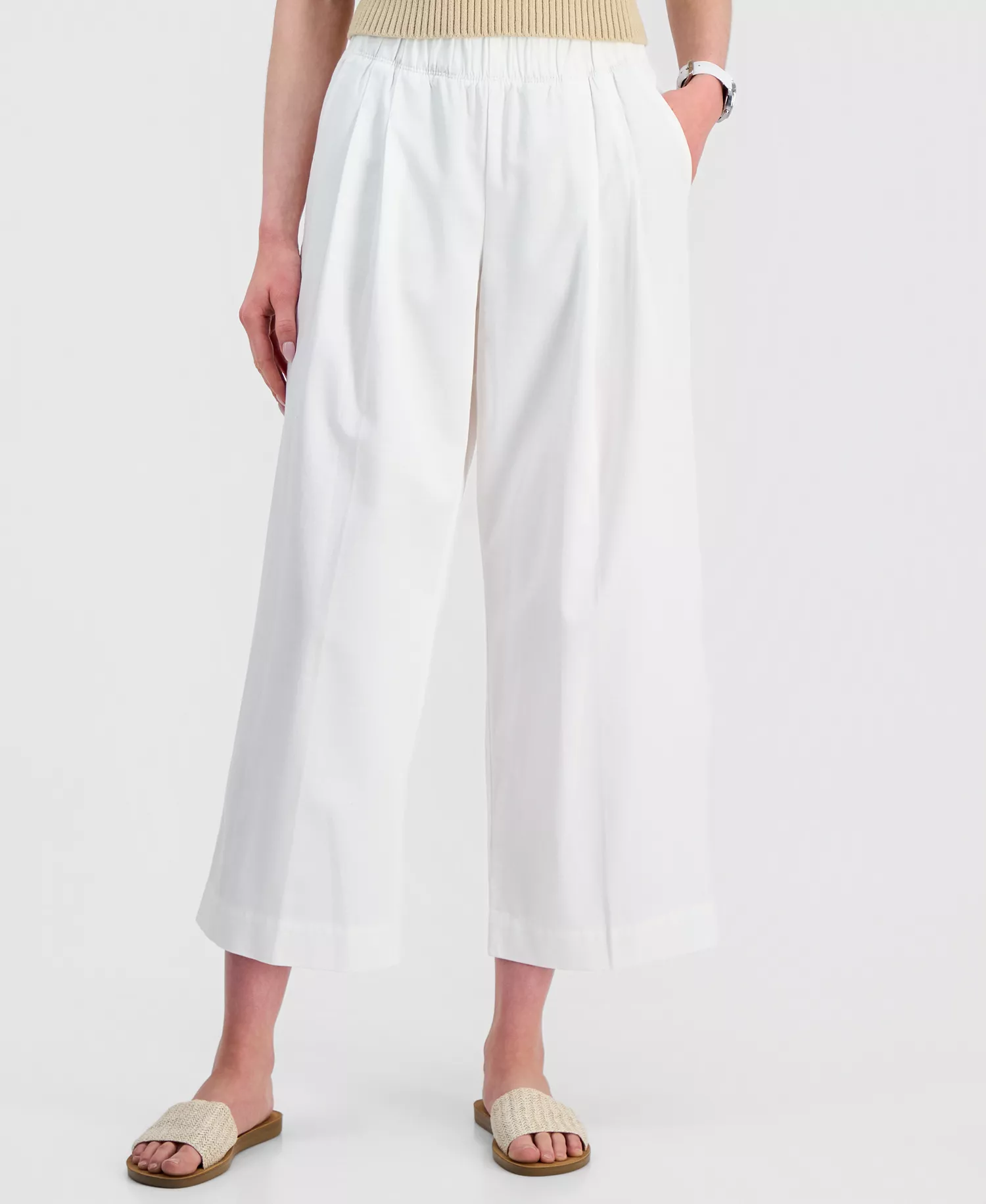 Jeans Women's Pleated Twill Wide-Leg Pants - Bright White - L