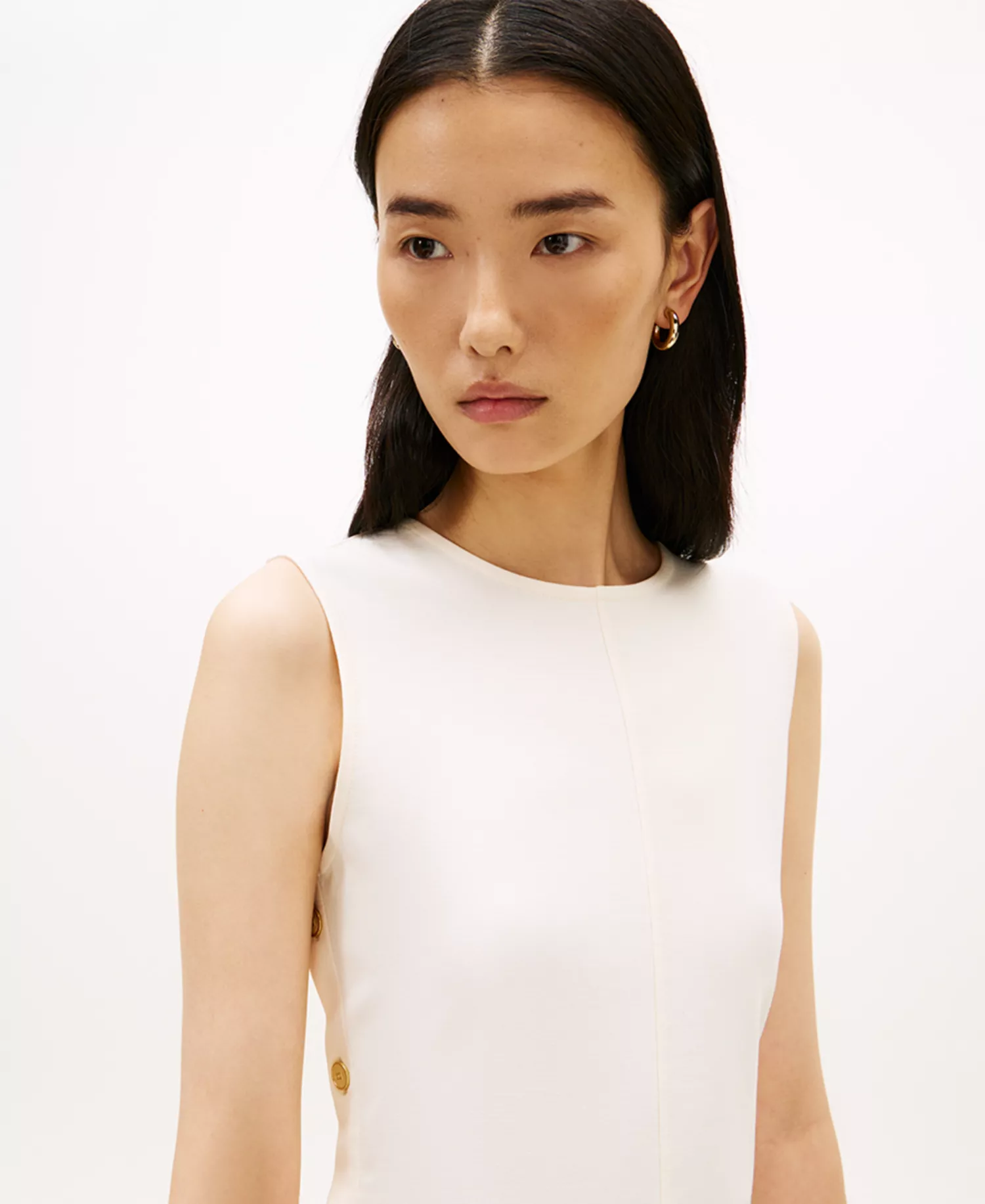 Women's Gold-Tone Button Midi Dress - Calico - L
