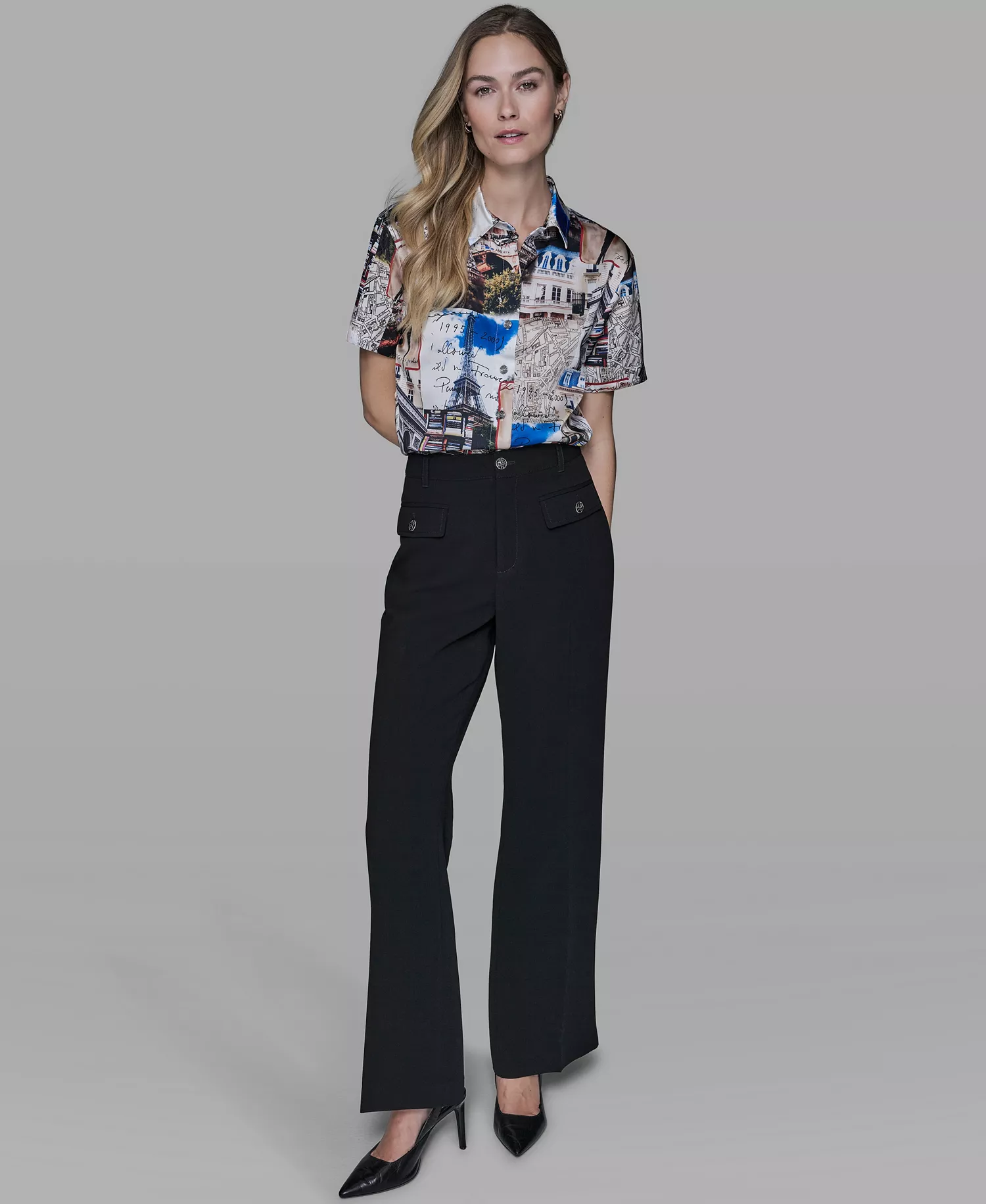 Women's Short-Sleeve Allover City Scene Top - Soft White/cartouche Multi - M