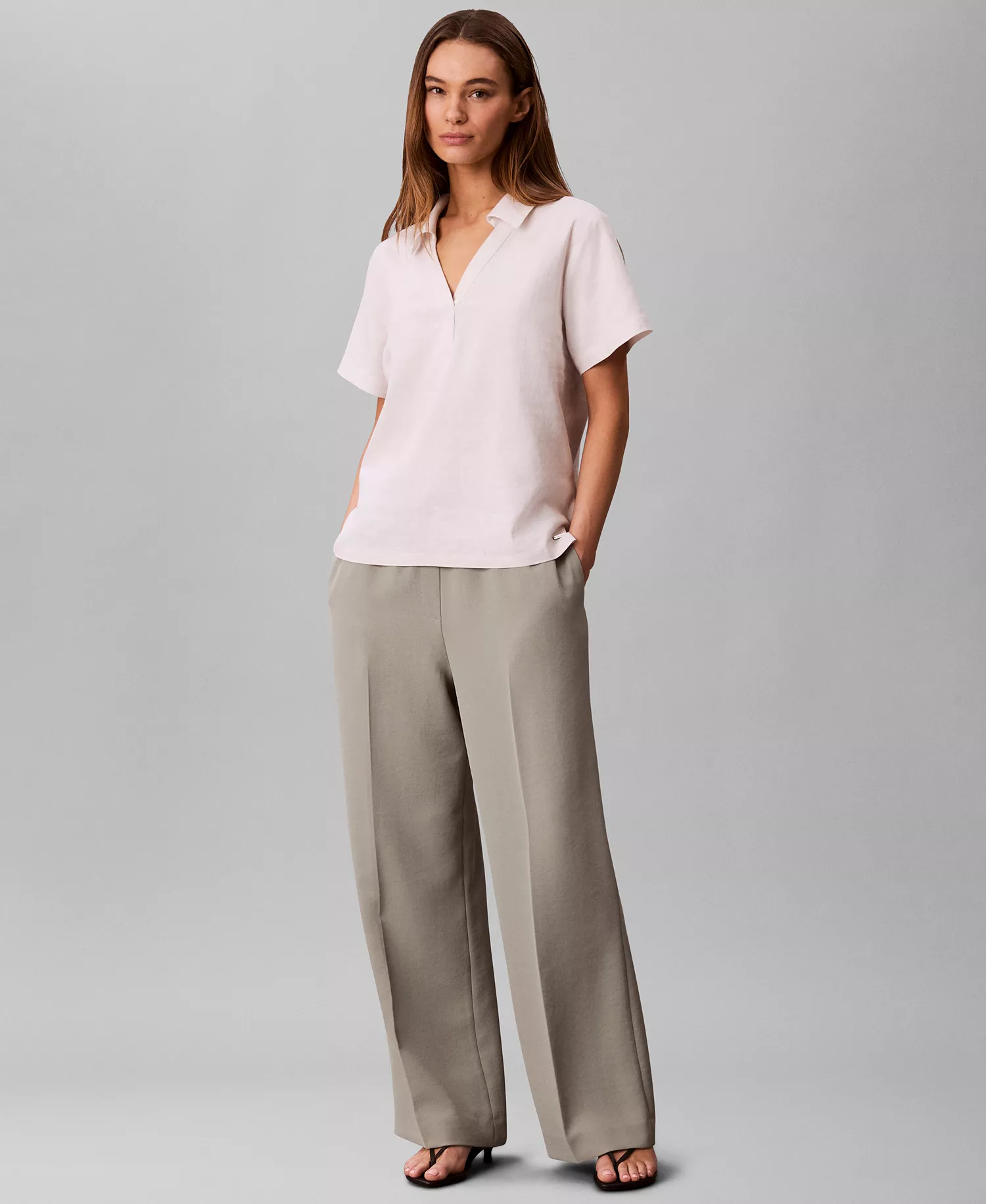 Women's Casual Straight Twill Pants - Shadow - L