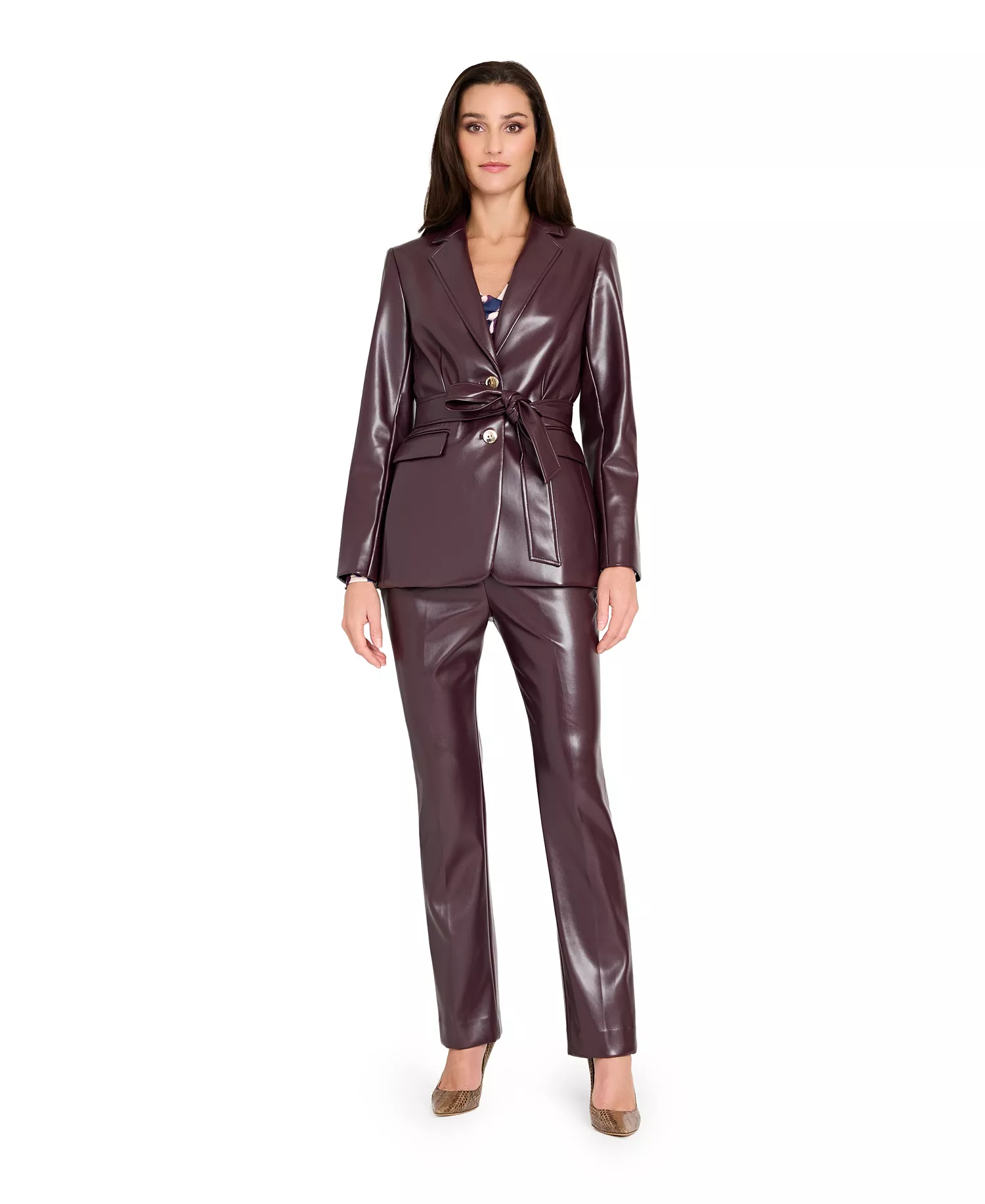 Women's Notch Collar Belted Jacket - Plum - 12