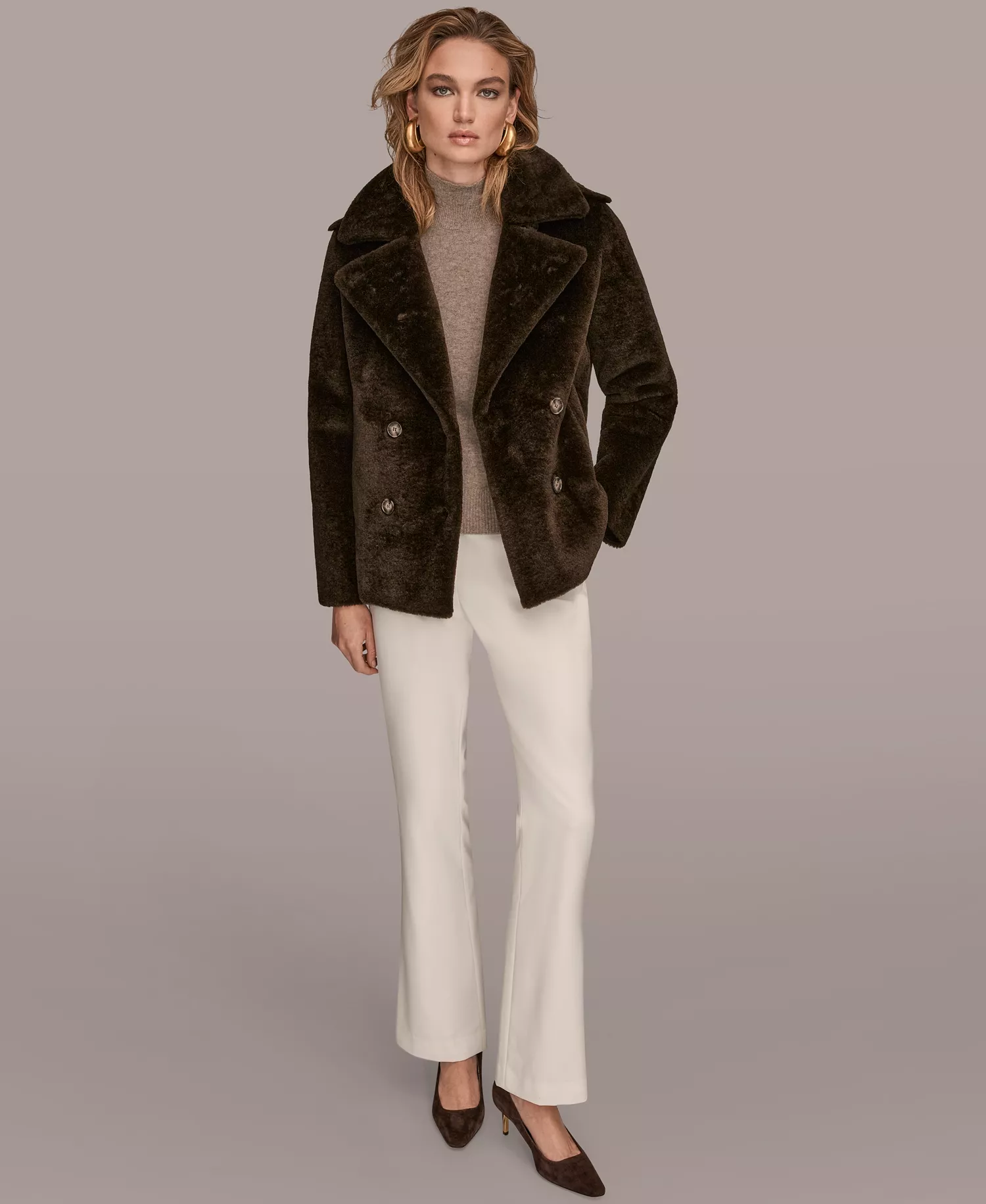 Women's Double-Breasted Coat - Chocolate - L