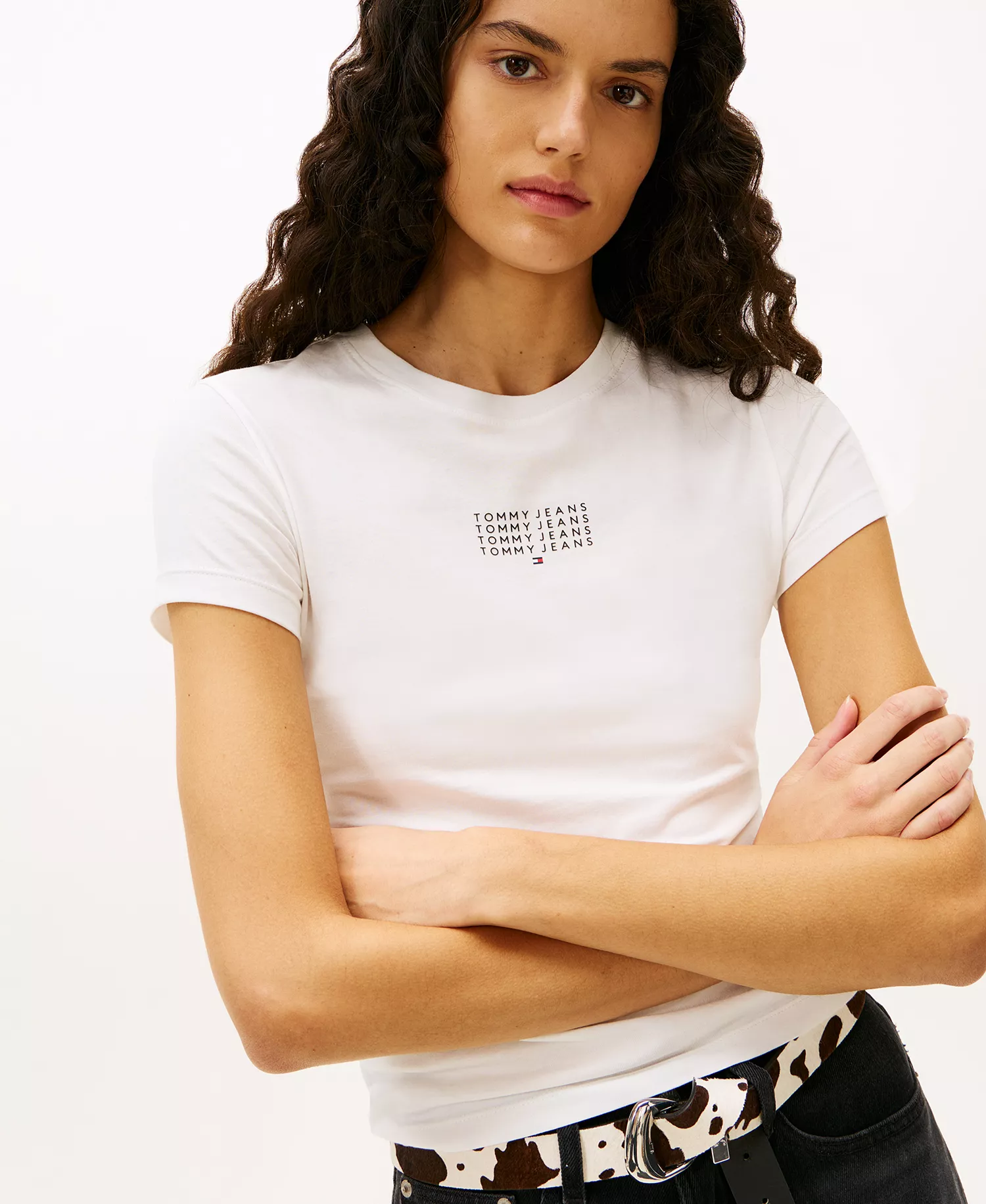 Women's Slim Multi Linear Logo T-Shirt - Ancient White - L