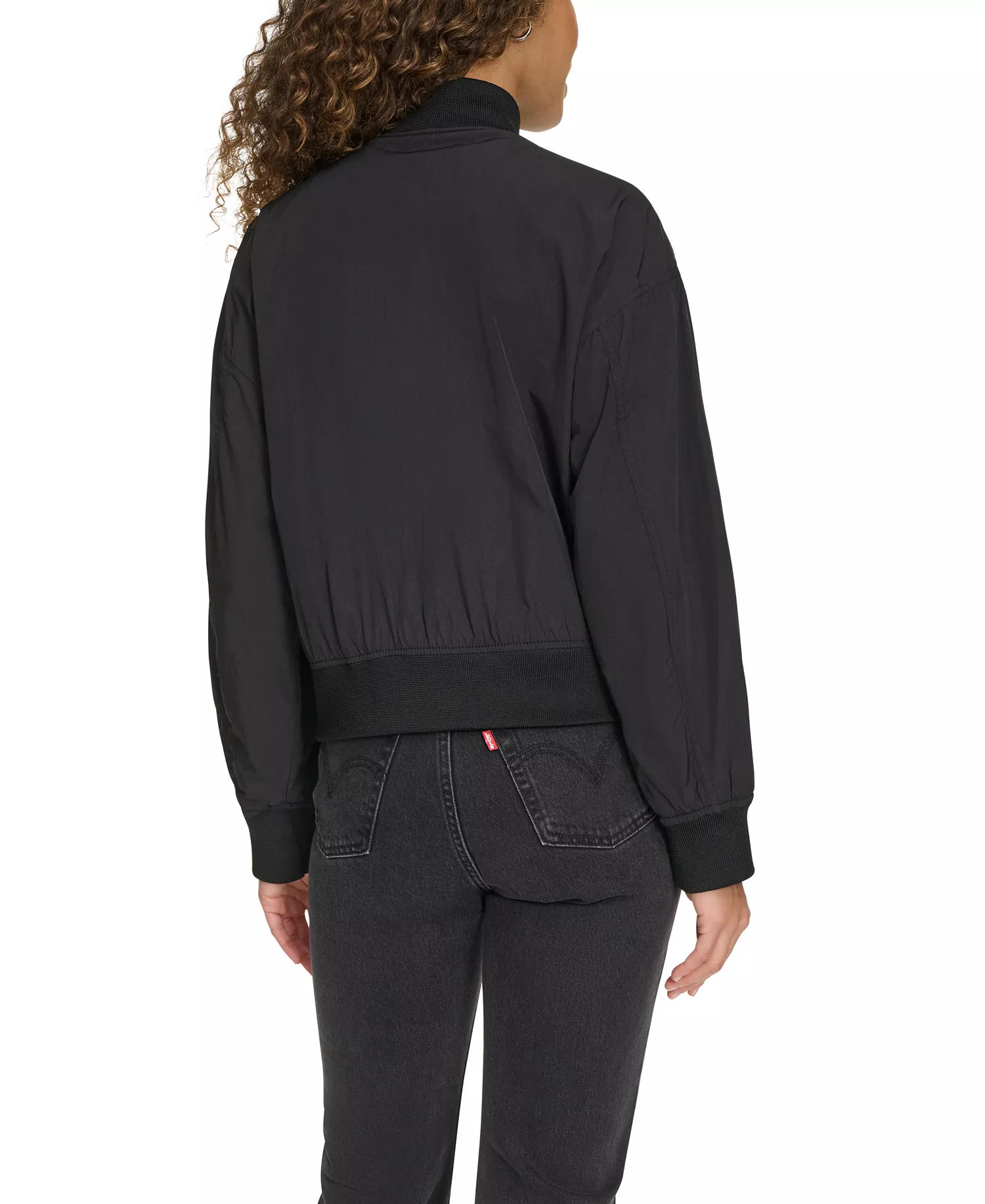 Women's Relaxed Zip-Front Ribbed-Hem Bomber Jacket - Black - L