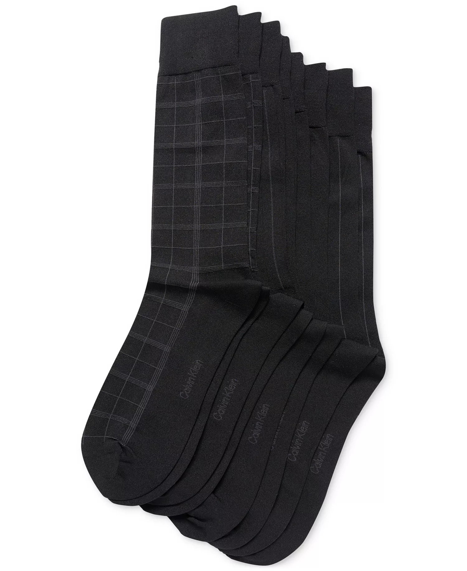 Men's Crew Length Microfiber Dress Socks, Assorted Patterns, Pack of 4 - Black - 7-12