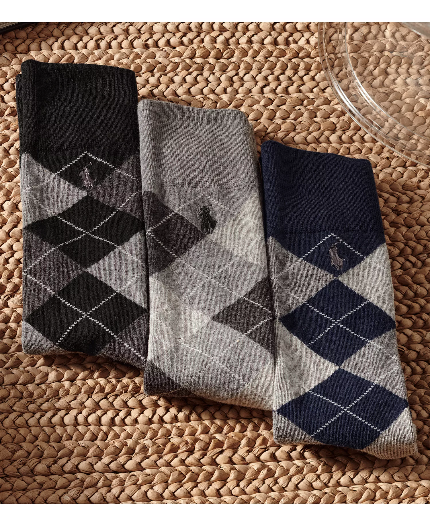 Men's 3-Pack Argyle Dress Socks - Black/Gray - 10-13